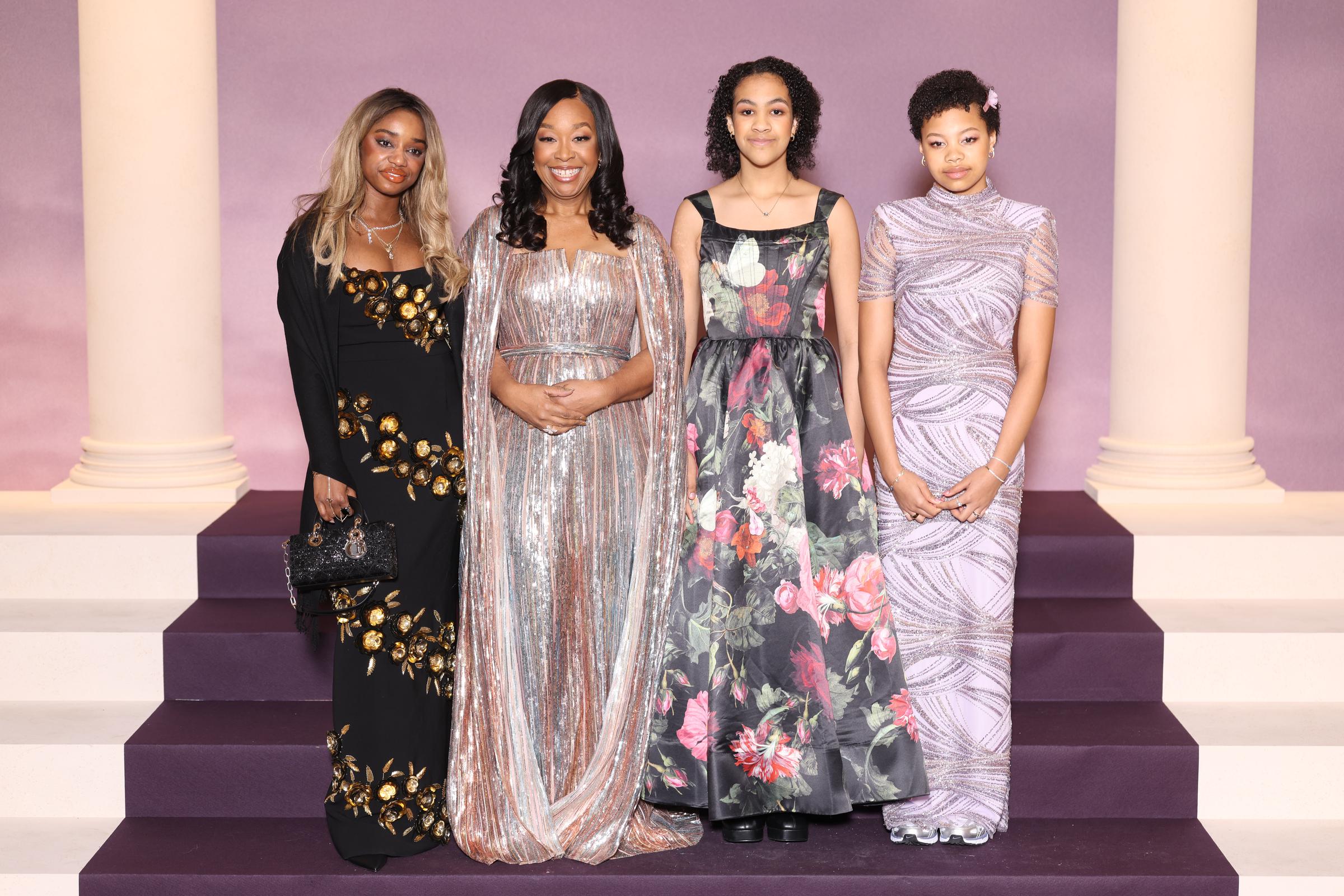Shonda Rhimes and her daughters are at the "Bridgerton" Season 4 World Premiere at Palais Brongniart in Paris, France on January 14, 2026. | Source: Getty Images