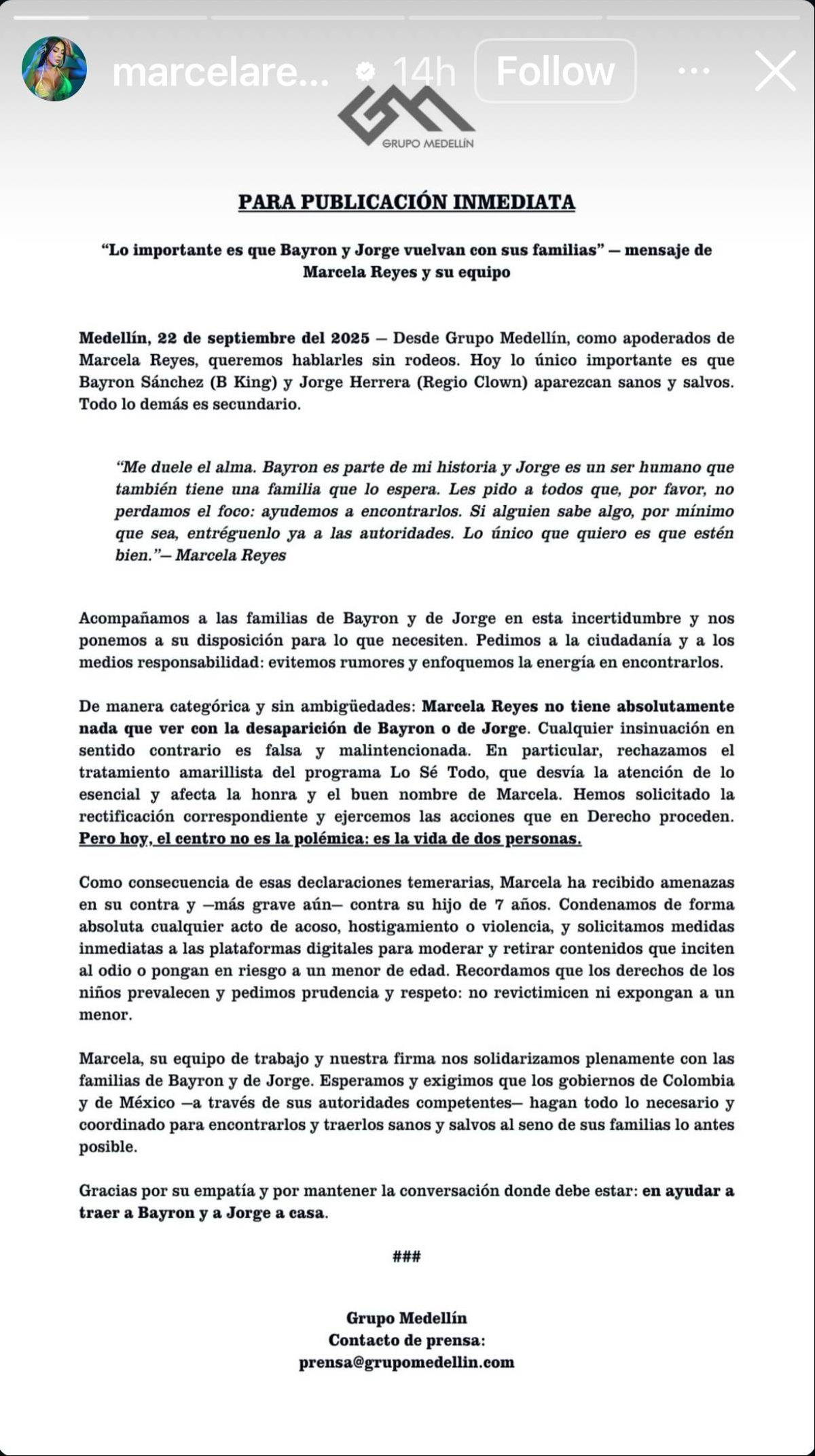 Statement from Marcela Reyes, ex-wife of B King, after the musician's death | Source: Instagram Stories/marcelareyes