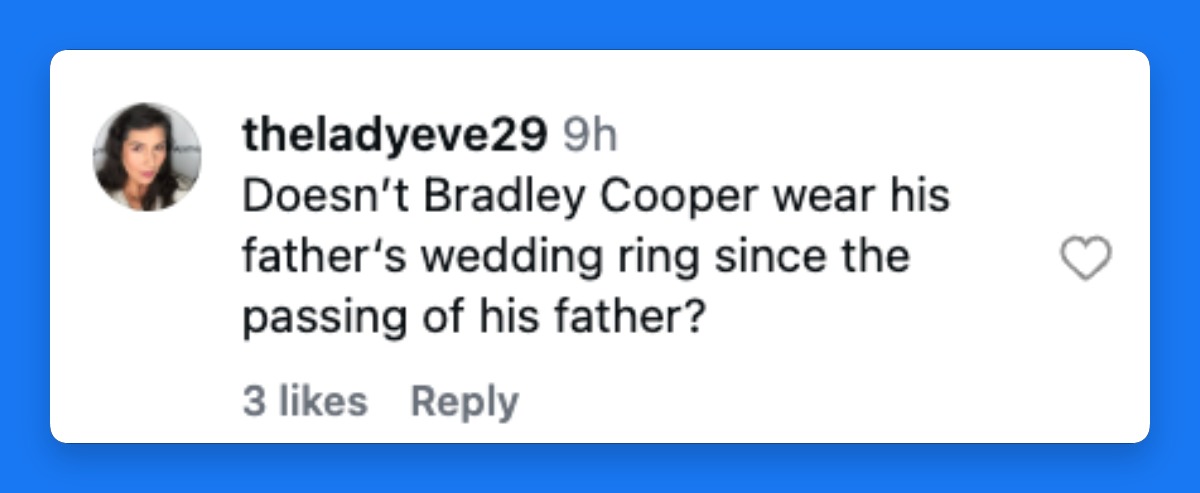 A fan’s reaction to Cooper’s ring adds another layer to the speculation surrounding the jewelry seen during the couple’s Paris outing. | Source: Instagram/deuxmoi