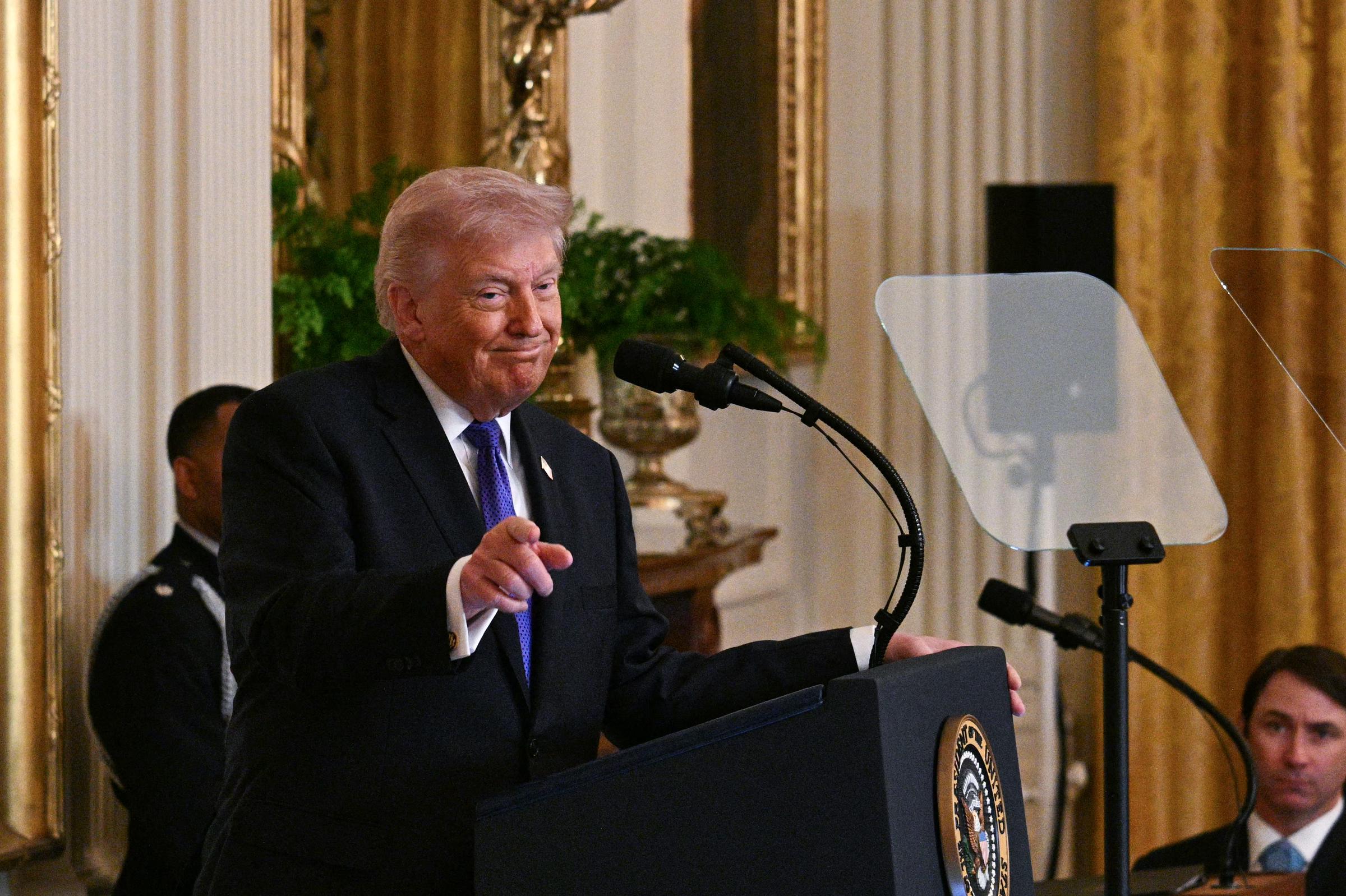 Donald Trump speaks during a Medal of Honor Ceremony in the East Room of the White House on March 2, 2026, in Washington, DC | Source: Getty Images
