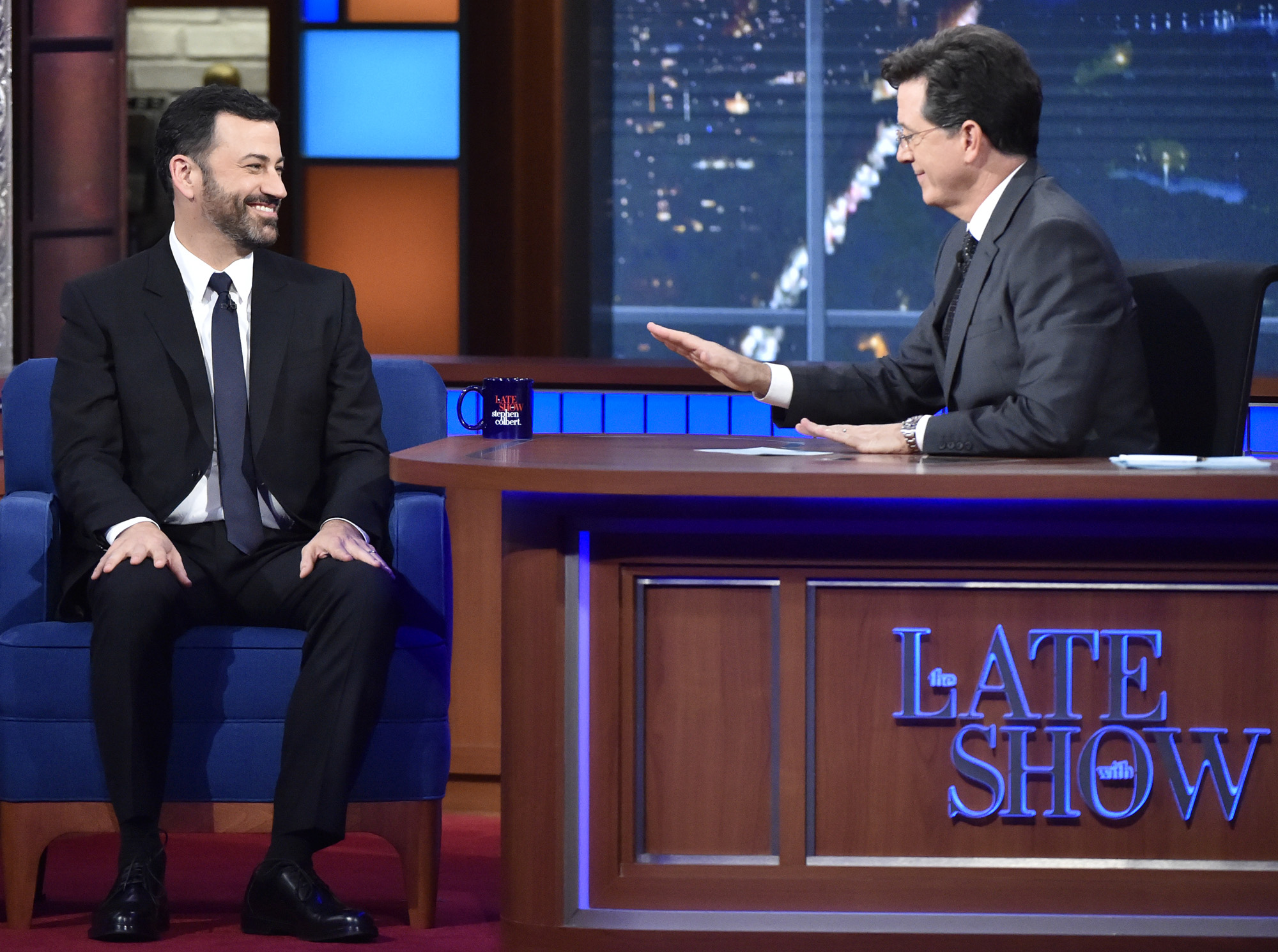 Jimmy Kimmel as a guest on "The Late Show with Stephen Colbert" on October 16, 2015, in New York City | Source: Getty Images