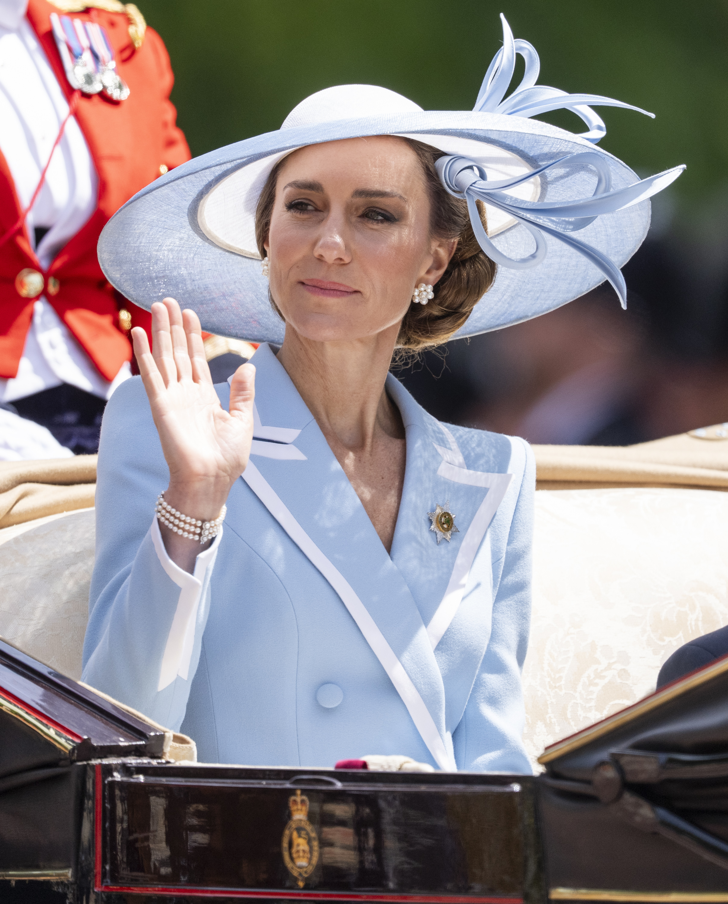 The Princess of Wales maintained a remarkably poised and serious demeanor while showcasing her enduring elegance at this year's Trooping the Colour. | Source: Getty Images