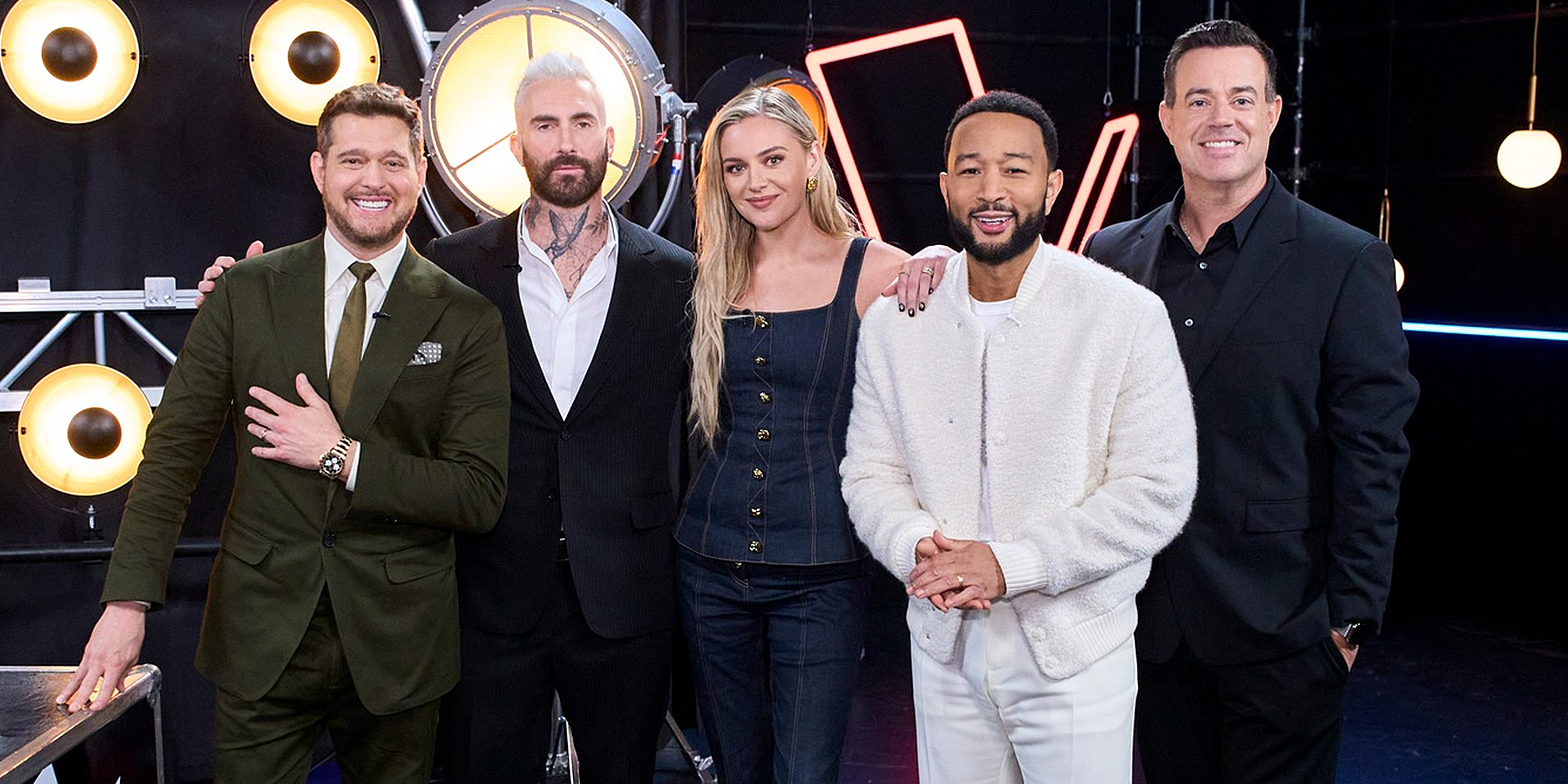 Michael Bublé, Adam Levine, Kelsea Ballerini, John Legend, and Carson Daly | Source: Facebook/NBCTheVoice