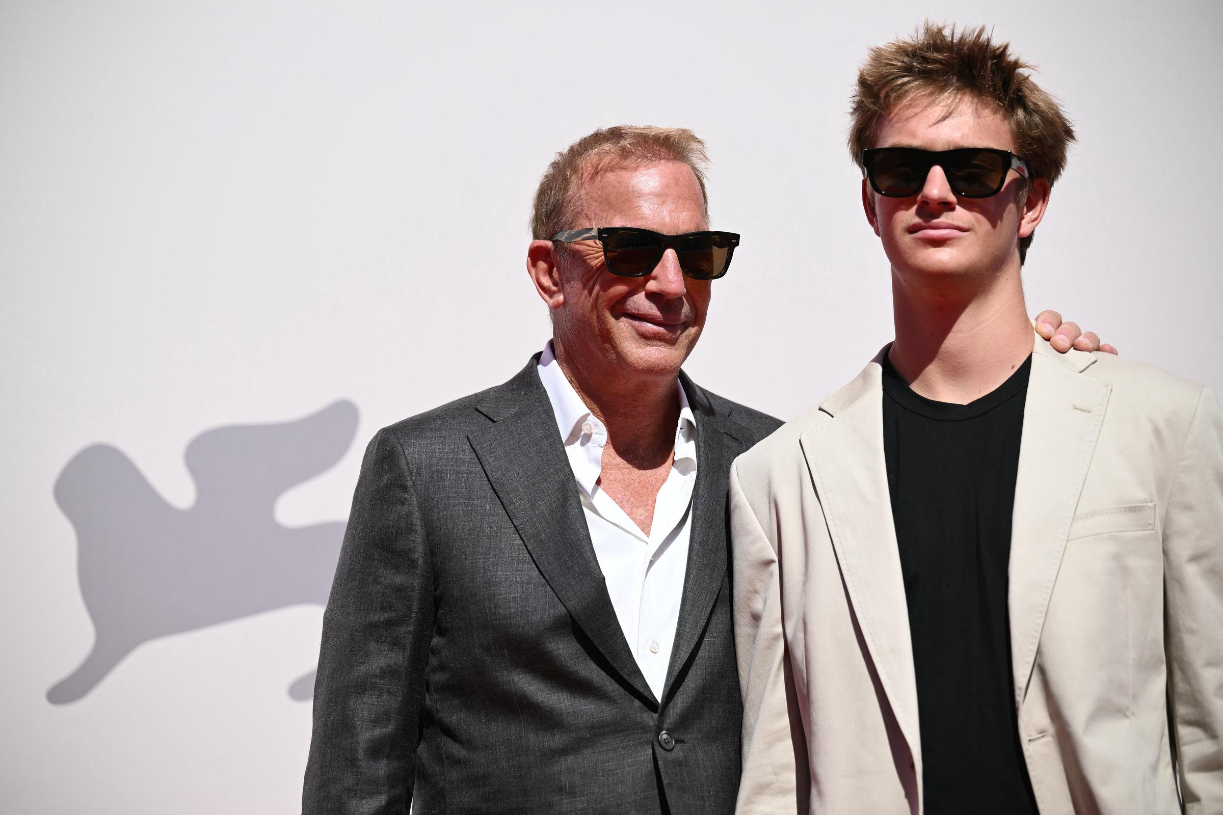 Kevin and Cayden Wyatt Costner attend the red carpet of the movie "Horizon: an American Saga'"(Chapter 2) during the 81st International Venice Film Festival at Venice Lido, on September 7, 2024 | Source: Getty Images