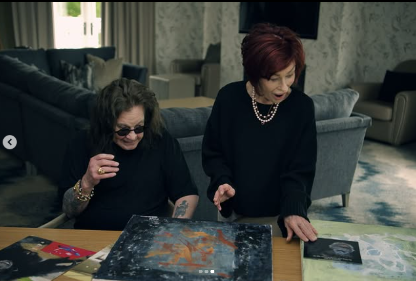 Ozzy Osbourne and his wife Sharon Osbourne look at art piece spread across a table, from a post dated July 10, 2025 | Source: Instagram/ozzyosbourne