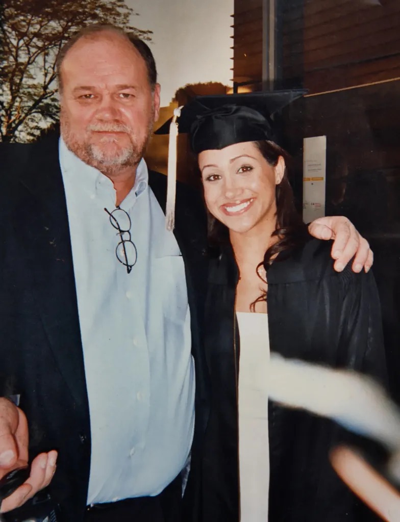 An old family photograph shows Meghan Markle celebrating her graduation alongside her father, Thomas Markle Sr., years before their relationship broke down. Once pictured smiling together at important milestones, the father and daughter have remained estranged since 2018. | Source: The Sun / Collect.