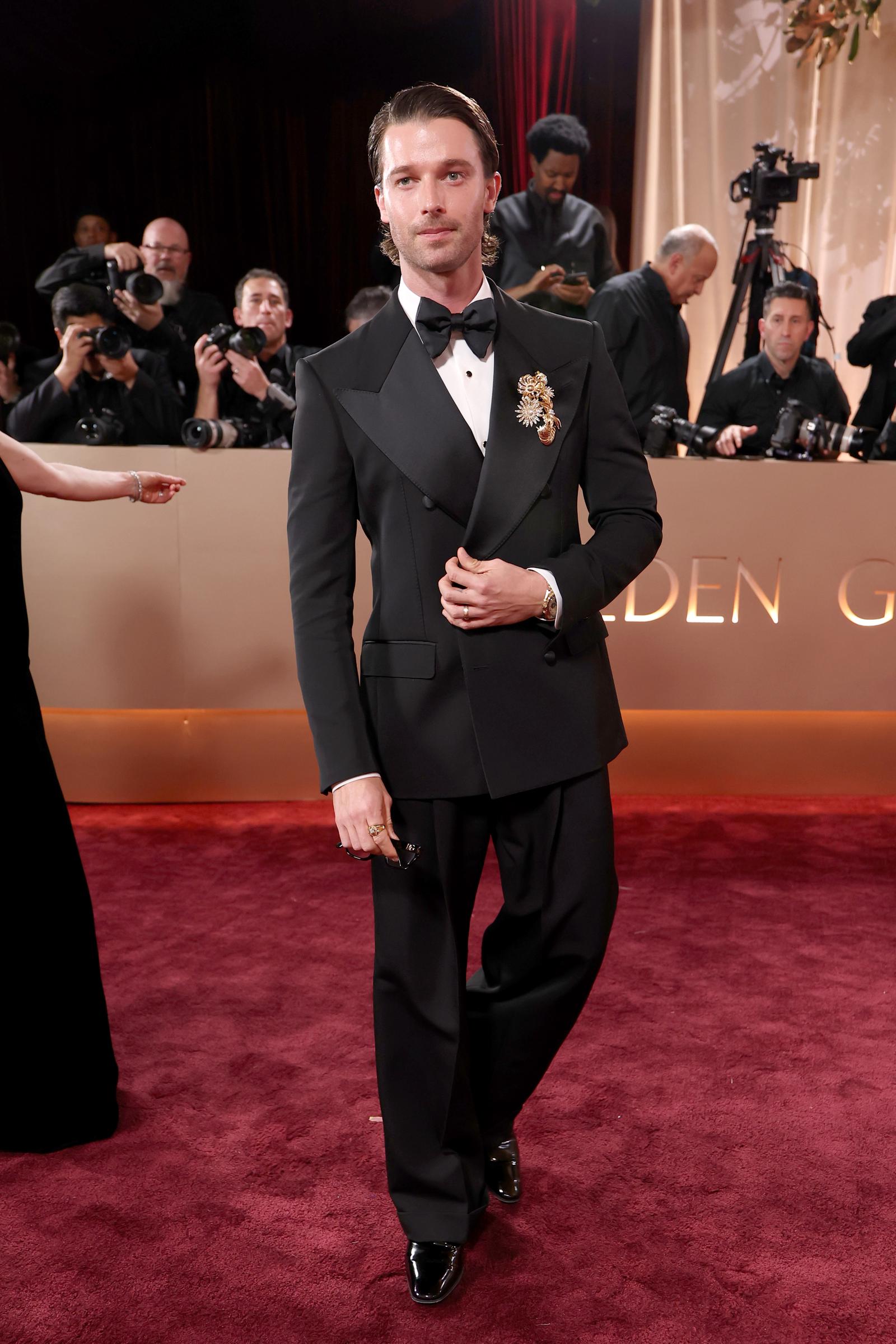 Patrick Schwarzenegger attends the 83rd Annual Golden Globe Awards at The Beverly Hilton on January 11, 2026, in Beverly Hills, California.