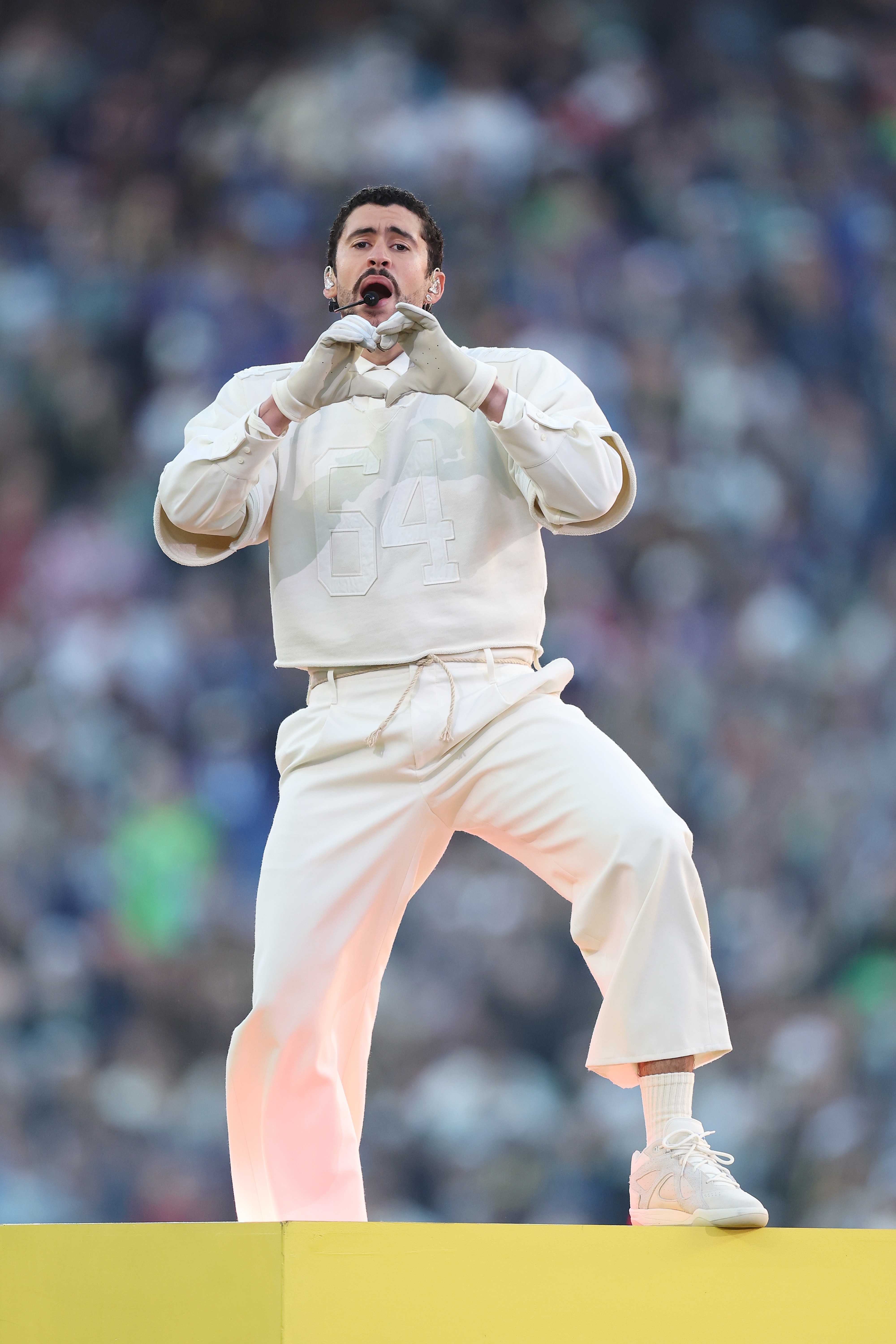 Bad Bunny performing during the Apple Music Super Bowl LX Halftime Show in Santa Clara, California on February 8, 2026. | Source: Getty Images