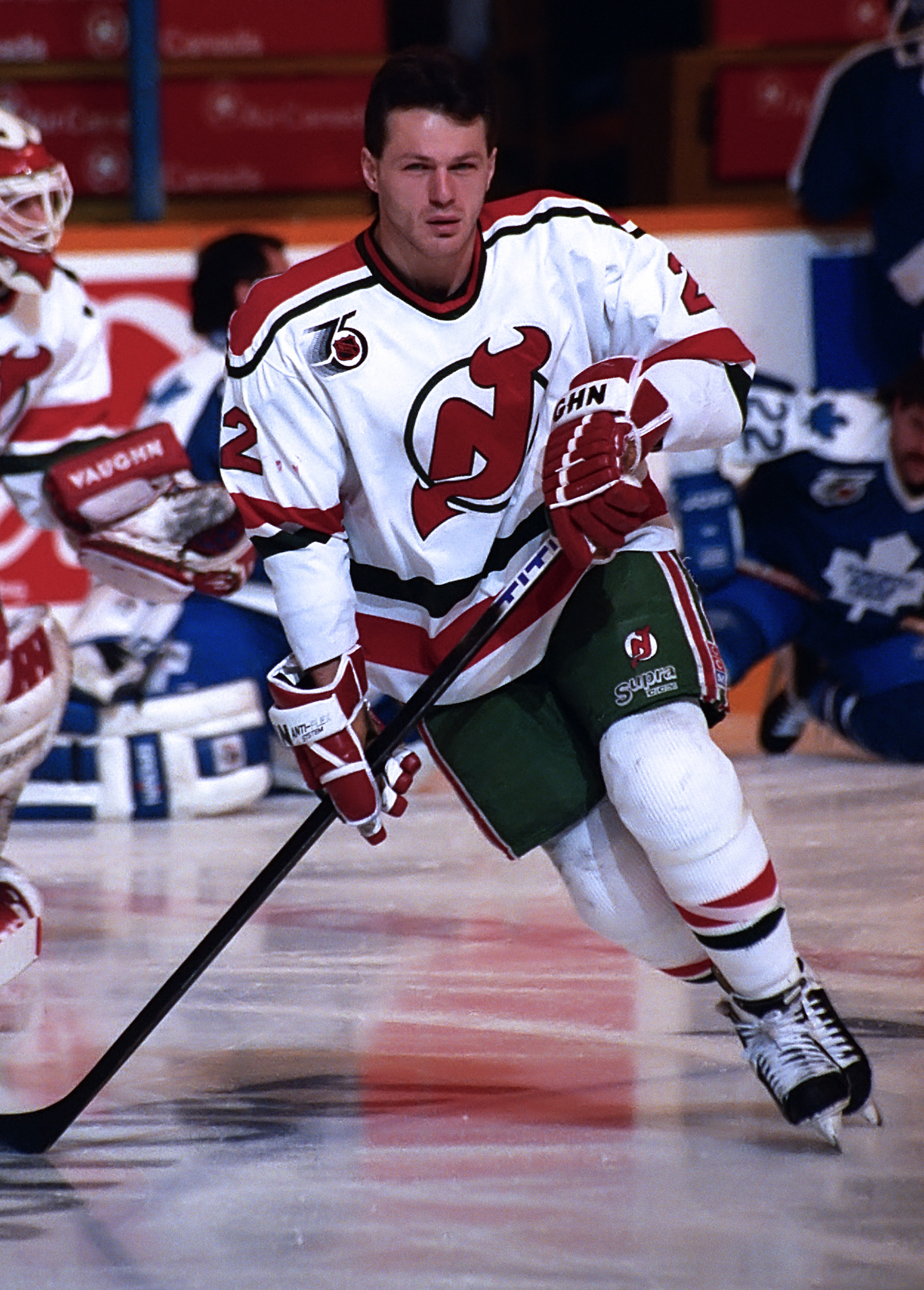 Claude Lemieux #22 of the New Jersey Devils skates against the Toronto Maple Leafs during NHL game action on February 1, 1992 at Maple Leaf Gardens in Toronto, Ontario, Canada. | Source: Getty Images