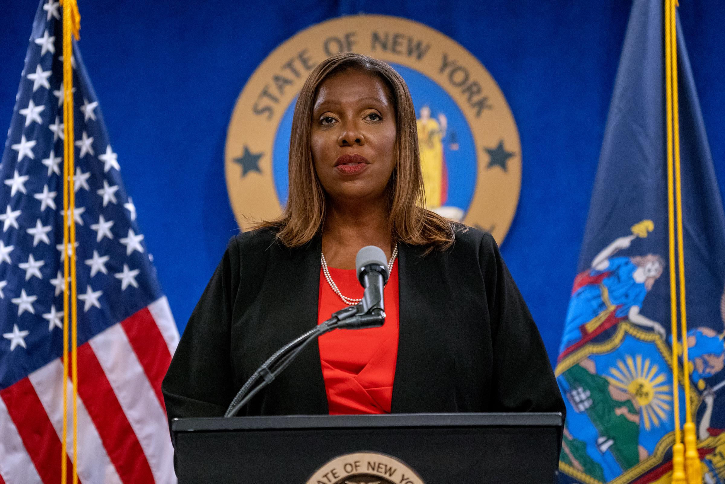 New York Attorney General Letitia James presents findings from the Andrew Cuomo harassment investigation on August 3, 2021, in New York City. | Source: Getty Images