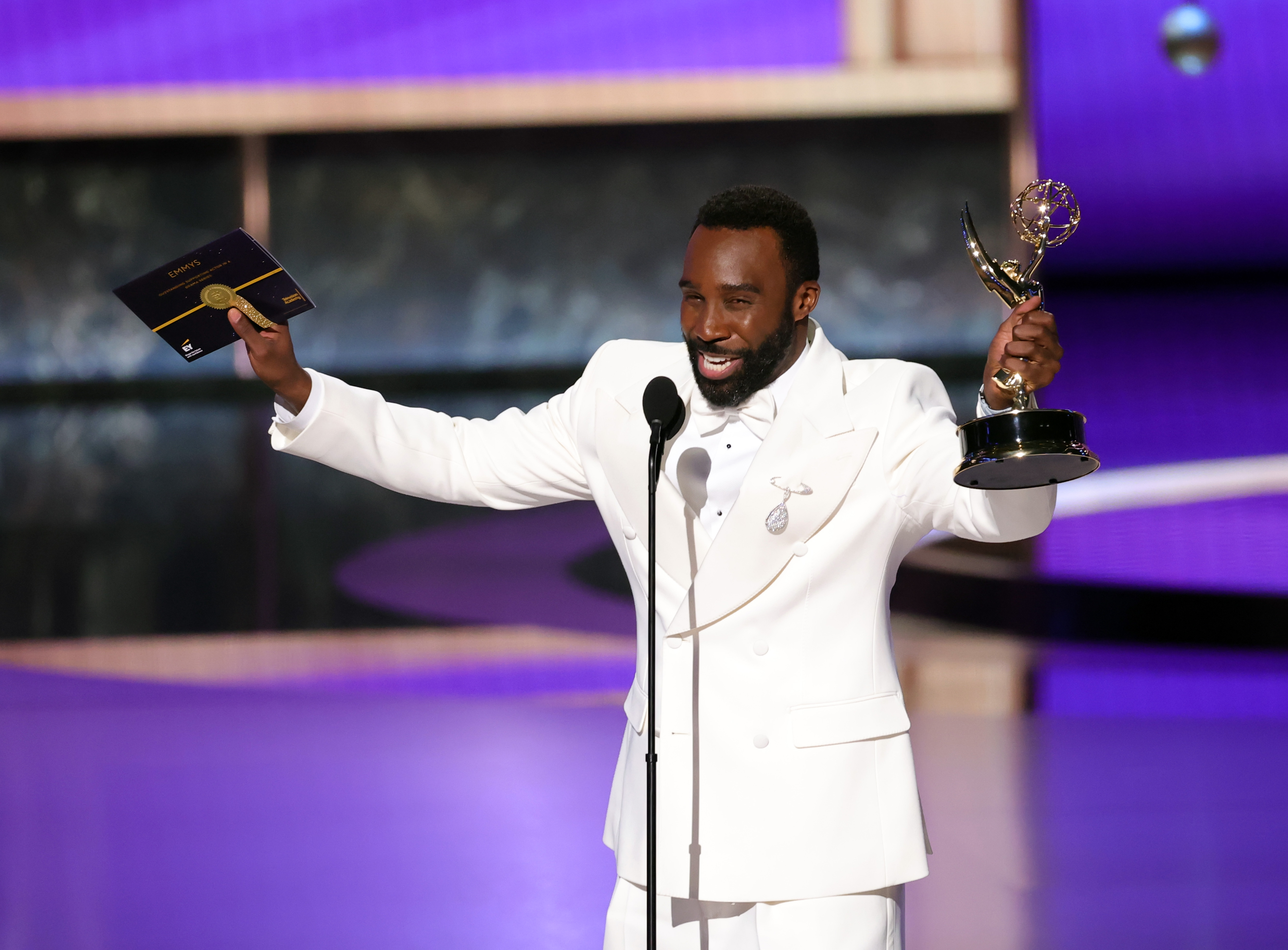 Tramell Tillman accepts an award during the 77th Primetime Emmy Awards on September 14, 2025, in Los Angeles, California | Source: Getty Images