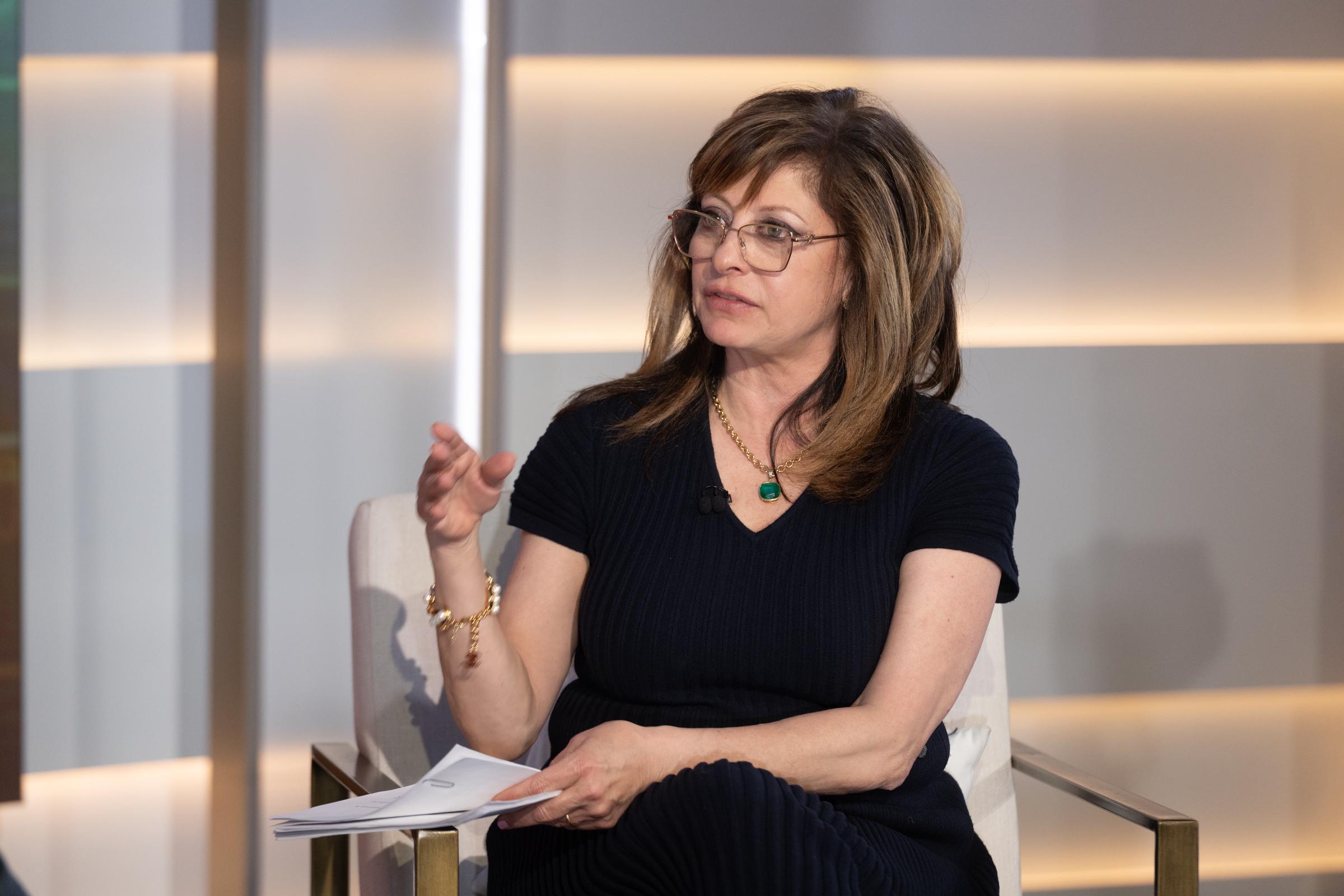 Bartiromo interviews JPMorgan Chase CEO Jamie Dimon on "Mornings with Maria" in April 2025, during what would become her final full year at Fox. Her eventual exit was tied in reports to an internal dispute that unfolded away from the cameras. | Source: Getty Images
