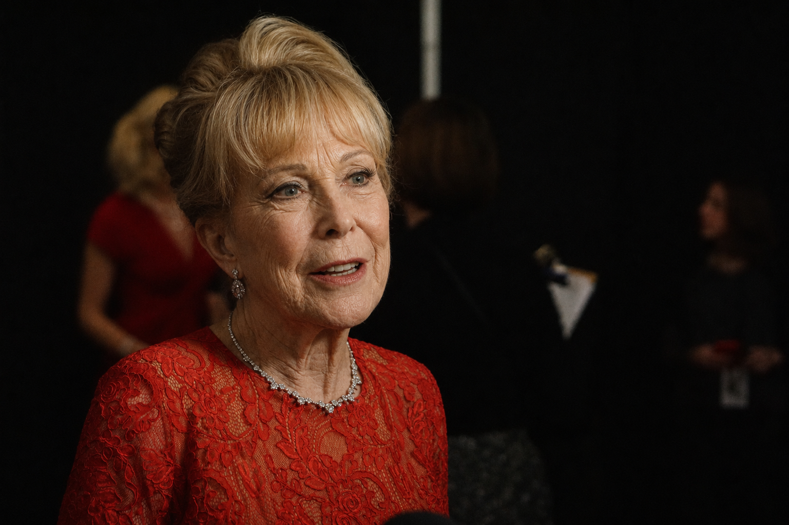 A digitally enhanced depiction of Barbara Eden recreates her iconic crossed-arms pose while reducing visible signs of aging and maintaining her facial features. | Source: ChatGPT
