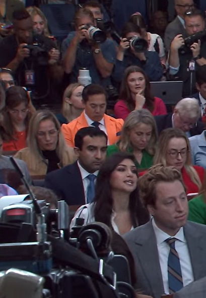 A reporter asks Katie Zacharia about her family during the new White House press secretary's first briefing, prompting her to discuss her husband and four children. | Source: YouTube/The White House