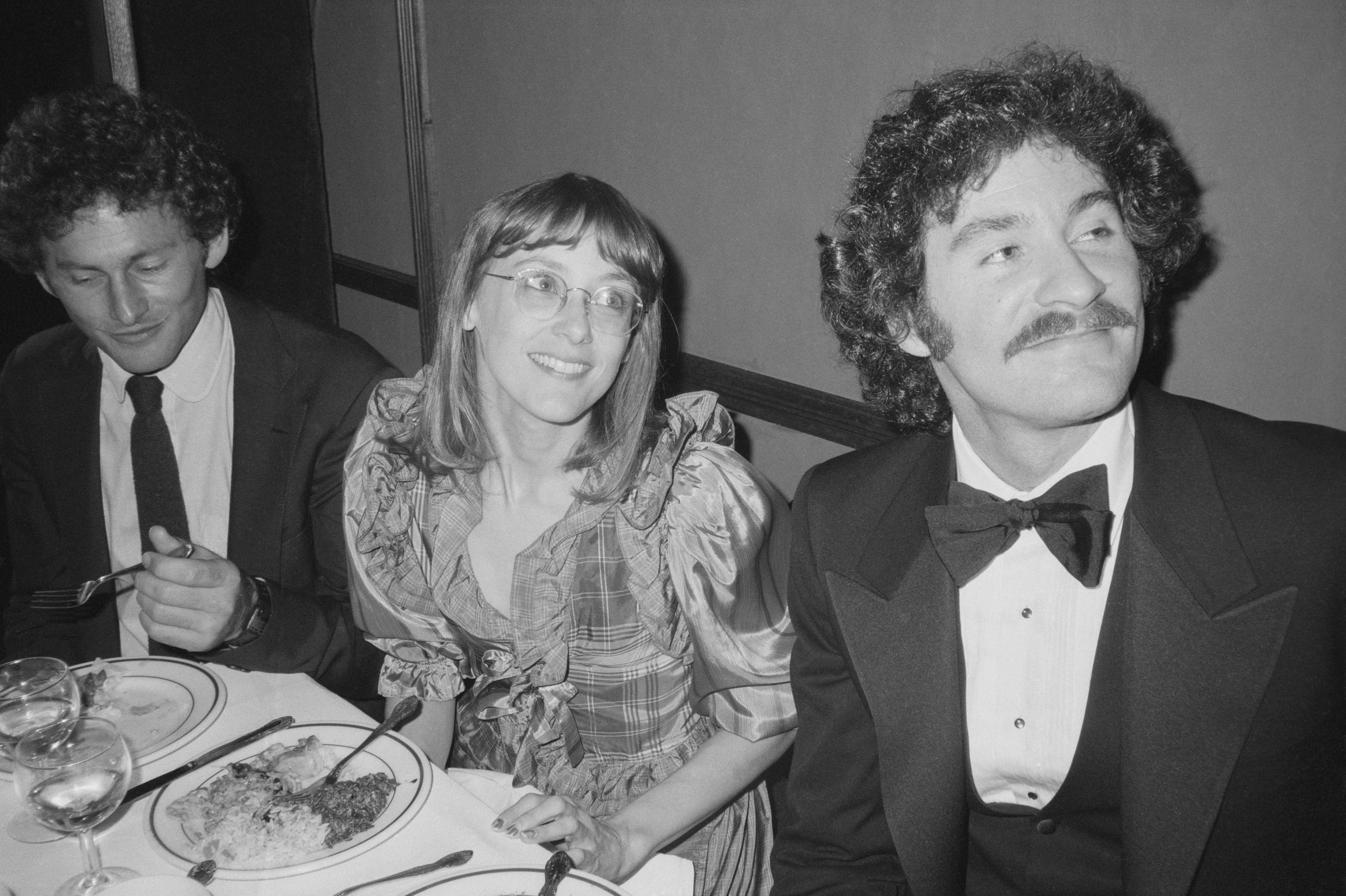 Mary Beth Hurt sits between Kevin Kline and another guest at the "Crimes of the Heart" opening-night party in 1981. In her puff-sleeved dress, Hurt looks bright and engaged as the cast celebrated the play's New York debut.