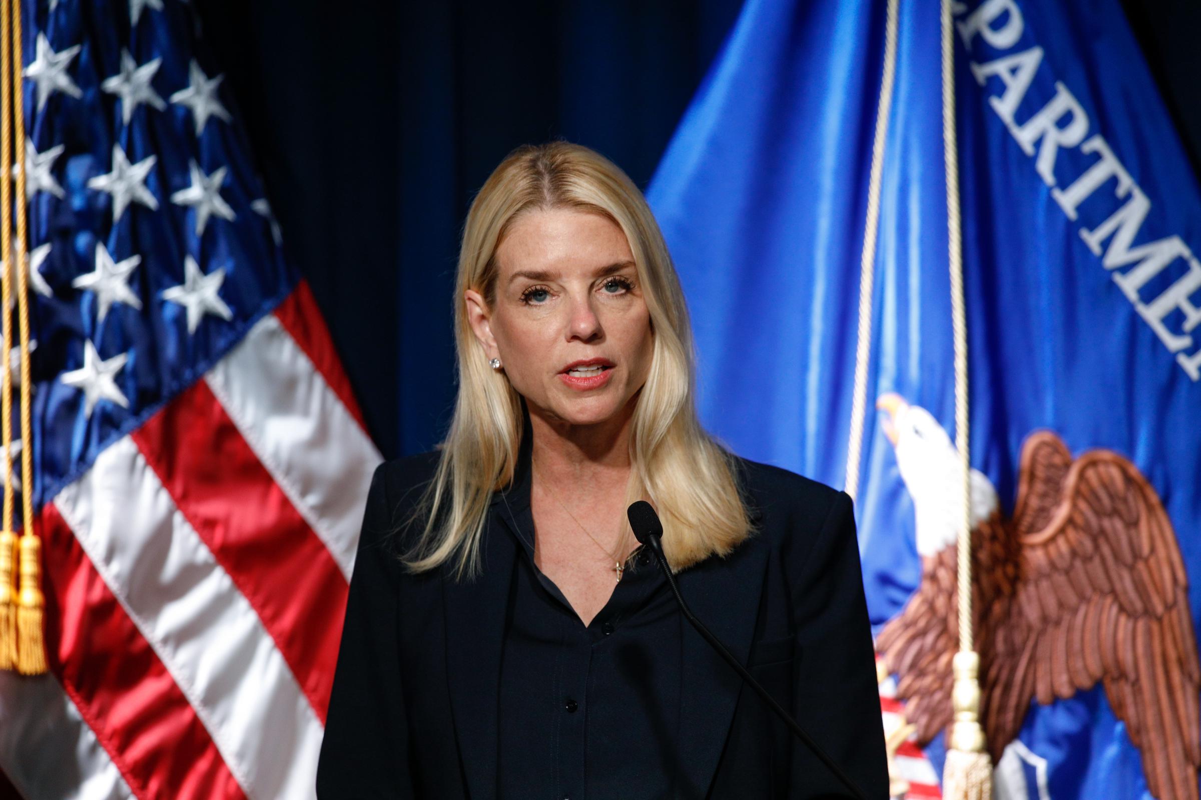Pam Bondi speaks during a press conference at the Drug Enforcement Administration headquarters in Washington, D.C., on July 15, 2025 | Source: Getty Images