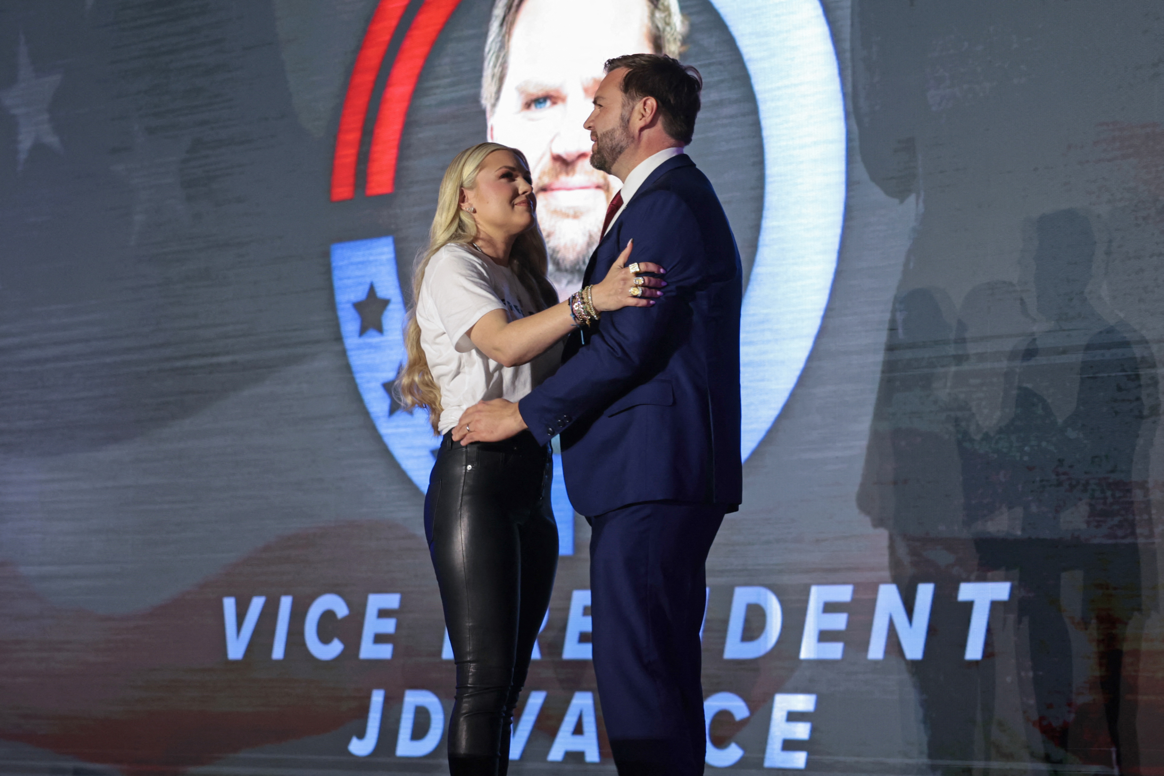 President JD Vance greets Erika Kirk during a Turning Point USA event at the University of Mississippi, in Oxford on October 29, 2025. | Source: Getty Images
