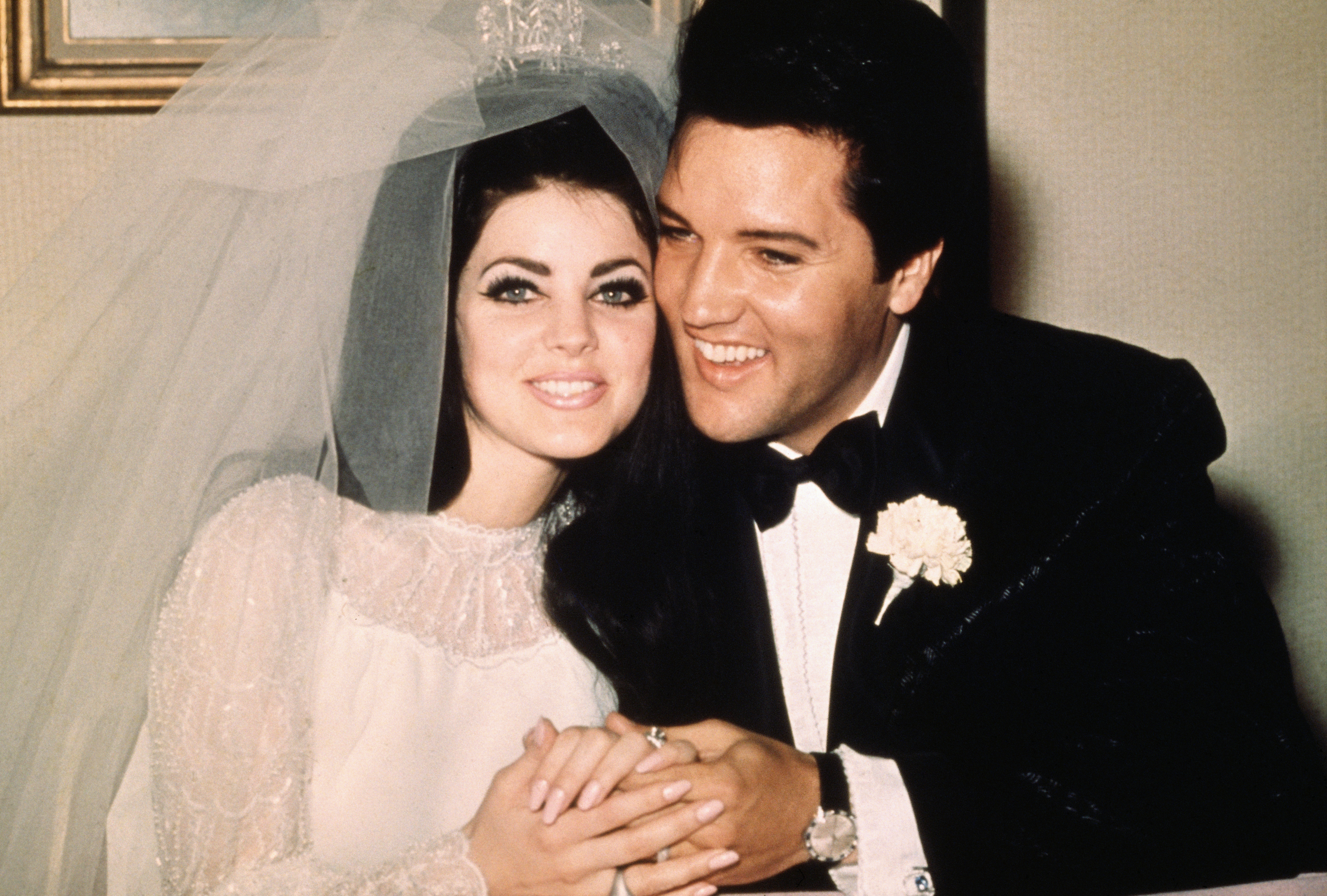 Priscilla and Elvis Presley on their wedding day in Las Vegas, Nevada on May 1, 1967