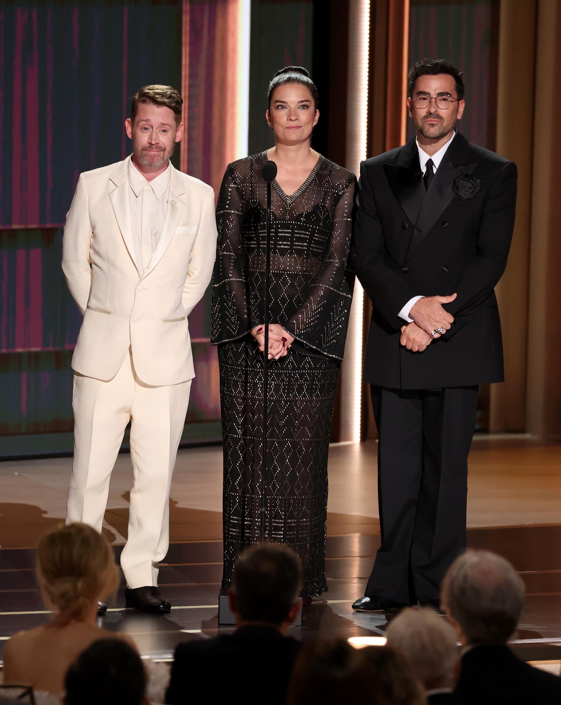 Macaulay Culkin, Annie Murphy, and Dan Levy reunited at the 2026 Emmys to honor the woman who had played such an important role in each of their careers. Their tributes mixed humor with deeply personal memories of the connection they shared with O'Hara off-screen. | Source: Getty Images