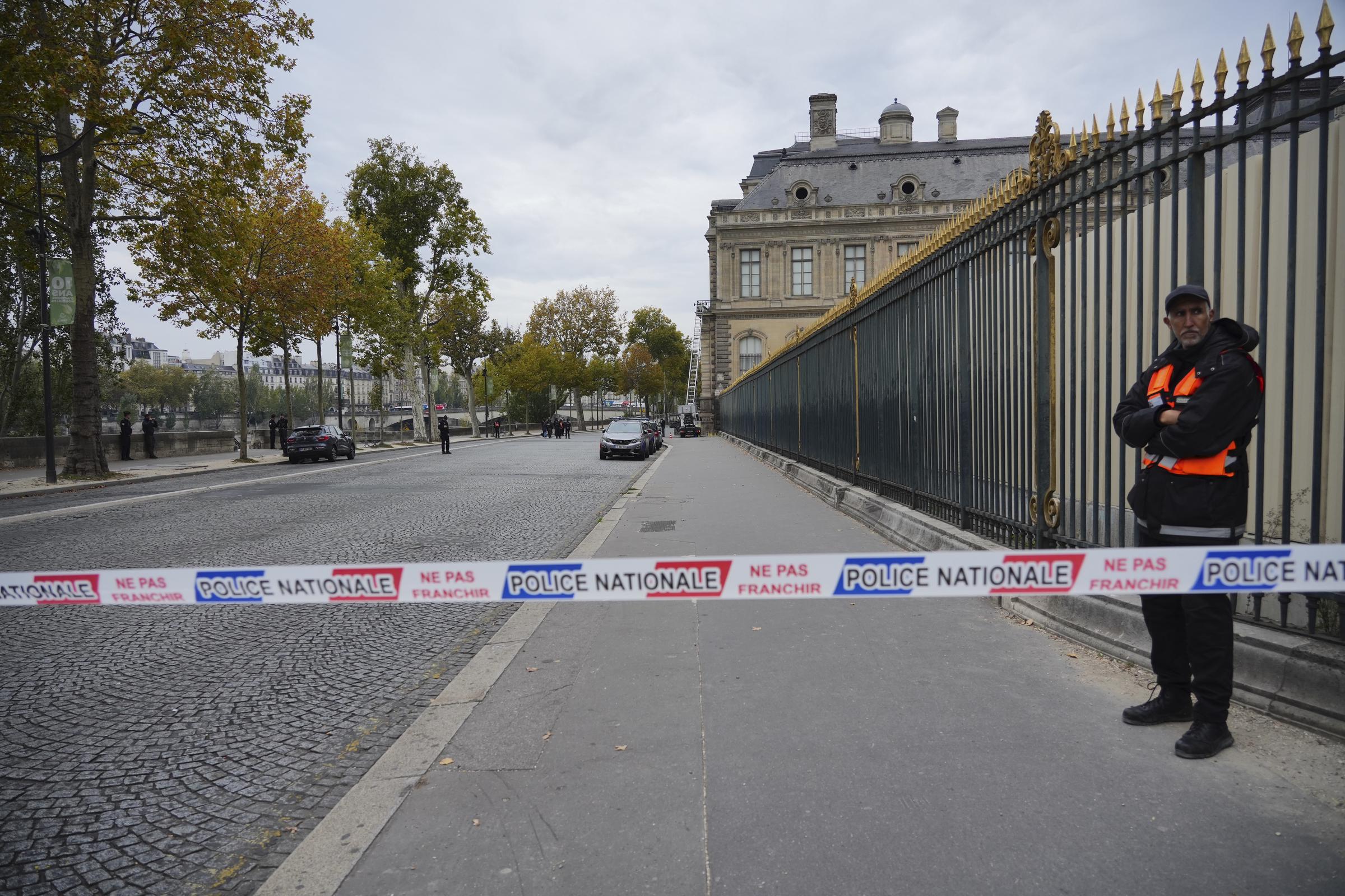 The main road outside the Louvre is closed as scientific police work on October 19, 2025, in Paris, France. | Source: Getty Images