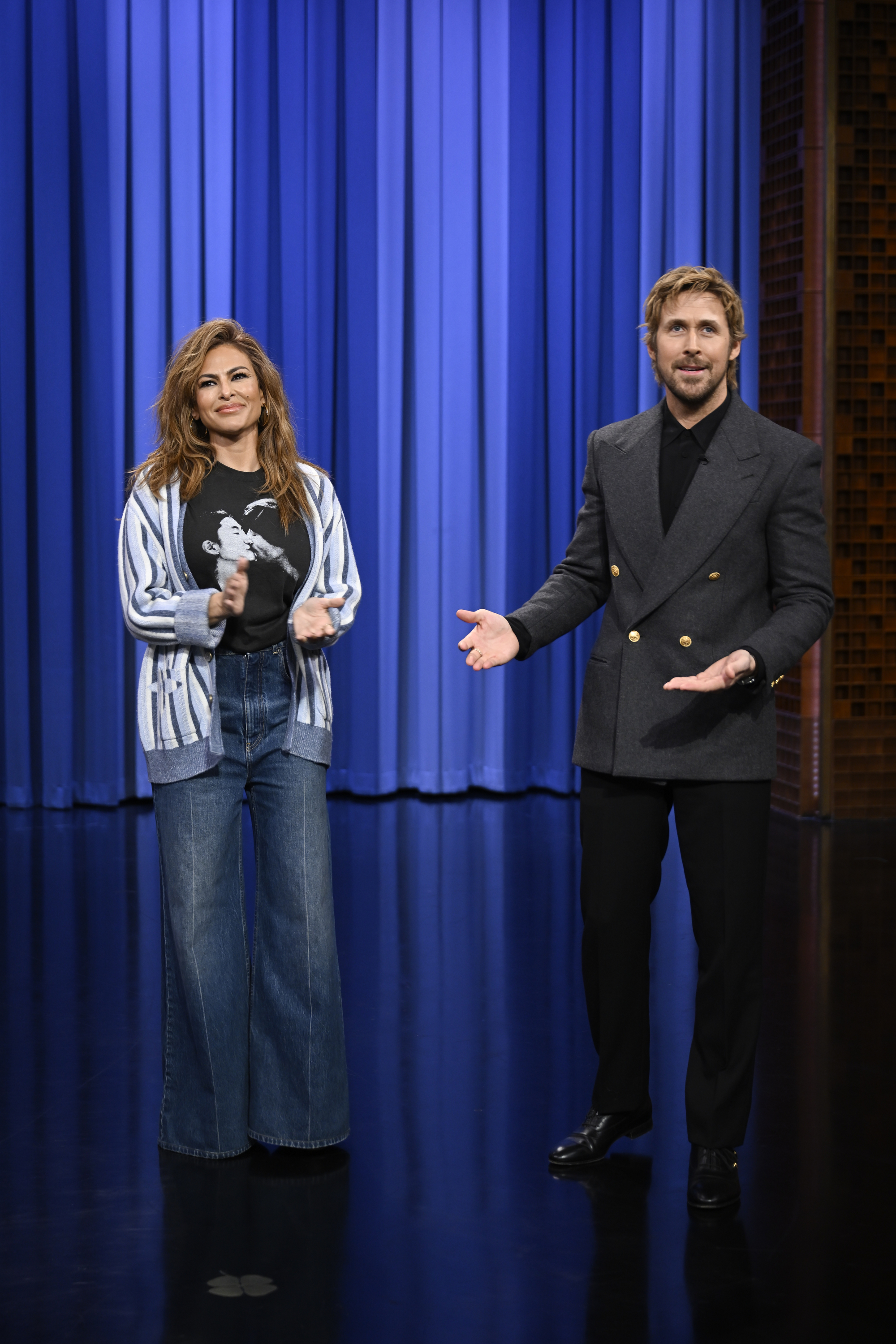 Eva Mendes and Ryan Gosling on a Season 13 episode of "The Tonight Show Starring Jimmy Fallon" on March 5, 2026. | Source: Getty Images