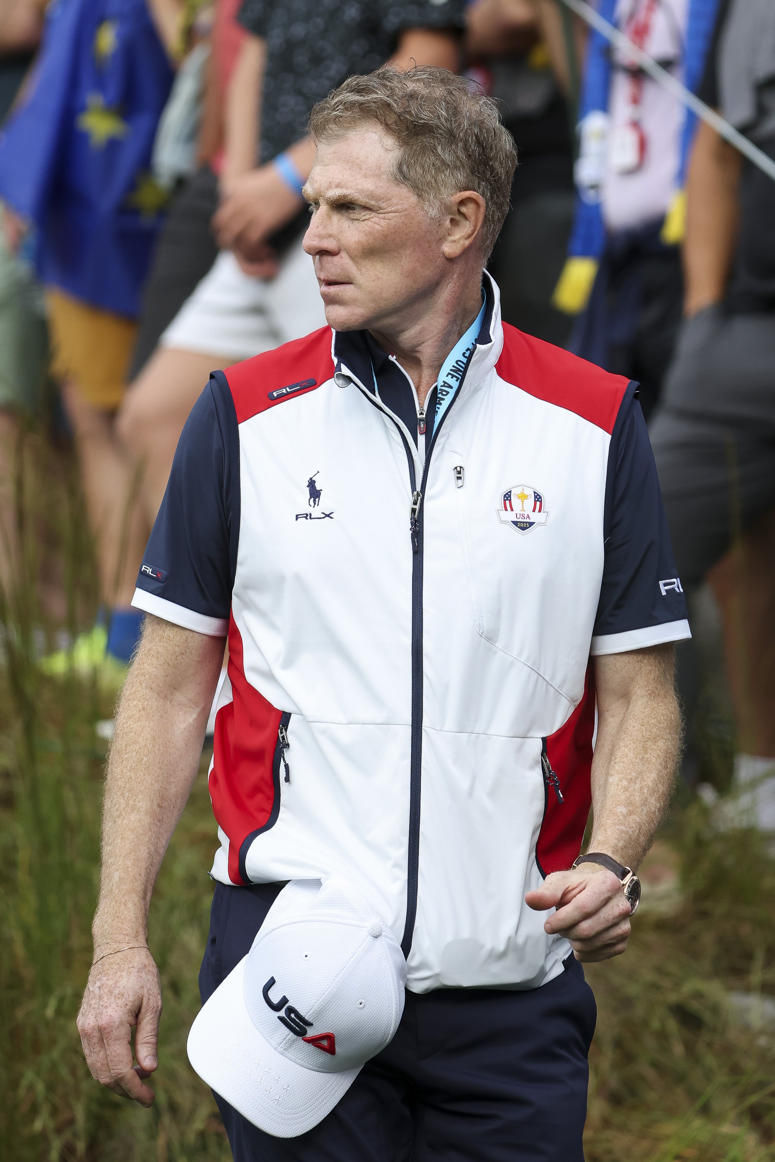 Celebrity chef Bobby Flay watches the Friday matches of the 2025 Ryder Cup at Black Course at Bethpage State Park Golf Course in Farmingdale, New York on September 26 | Source: Getty Images