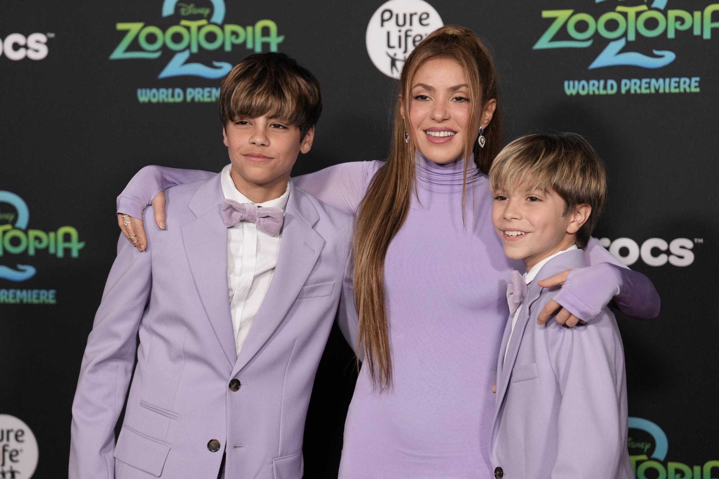 Milan Piqué Mebarak, Shakira, and Sasha Piqué Mebarak attending the premiere of Walt Disney Studios' "Zootopia 2" on November 13, 2025, in Los Angeles, California | Source: Getty Images