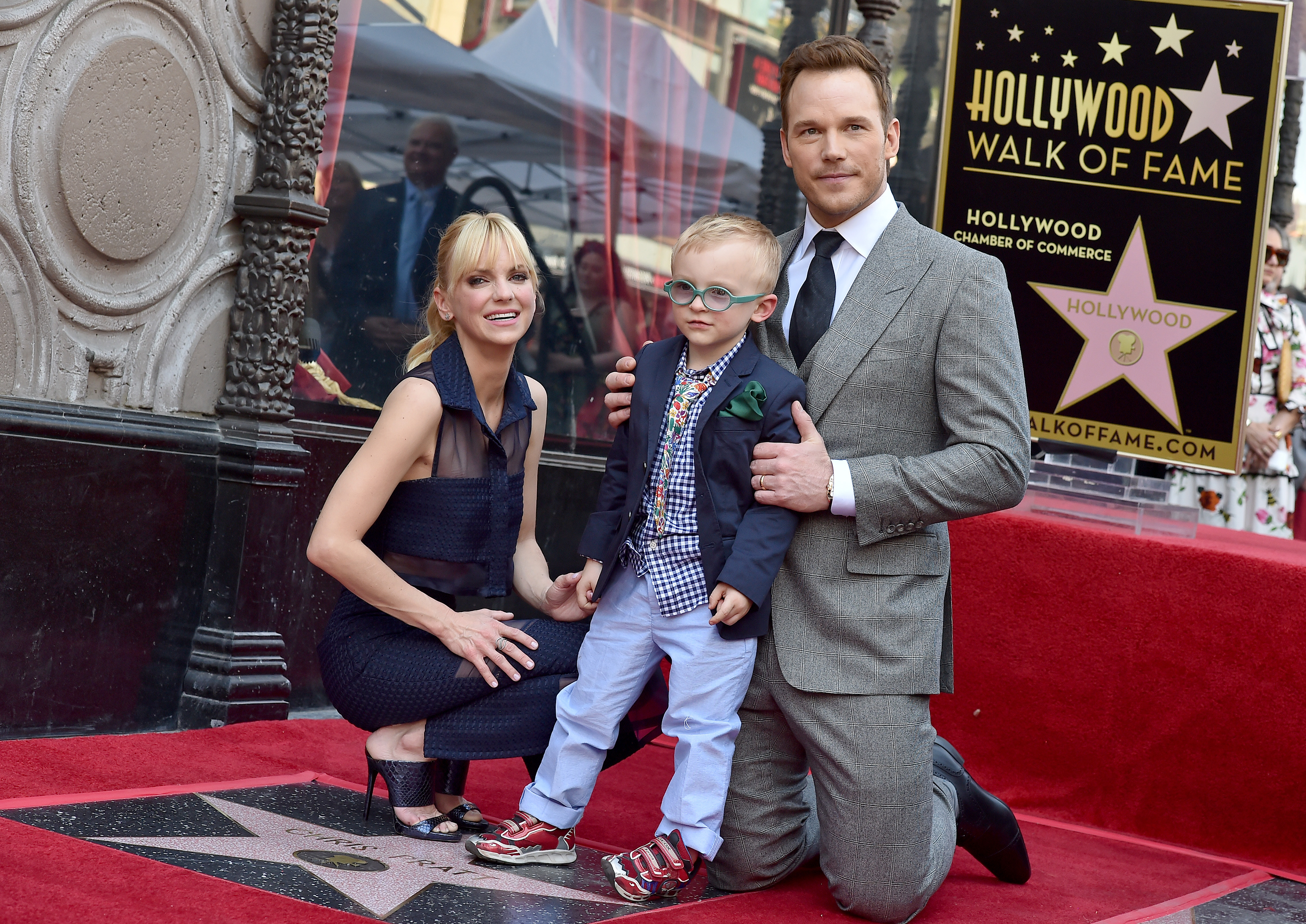 Anna Faris and Chris Pratt brought their son Jack to Chris's Hollywood Walk of Fame ceremony in April 2017. Jack, who was born prematurely in 2012, wore glasses and a tiny suit to celebrate his father's milestone. | Source: Getty Images
