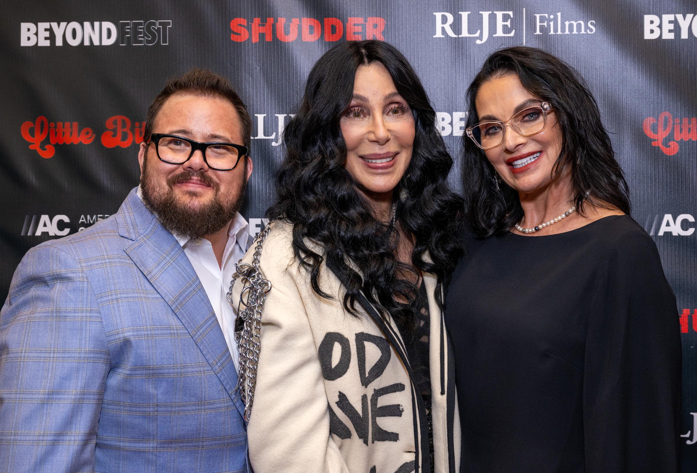 Chaz Bono, Cher and Shara Blue Mathes attend the "Little Bites" Los Angeles premiere at Beyond Fest at the Aero Theatre on October 3, 2024, in Santa Monica, California | Source: Getty Images