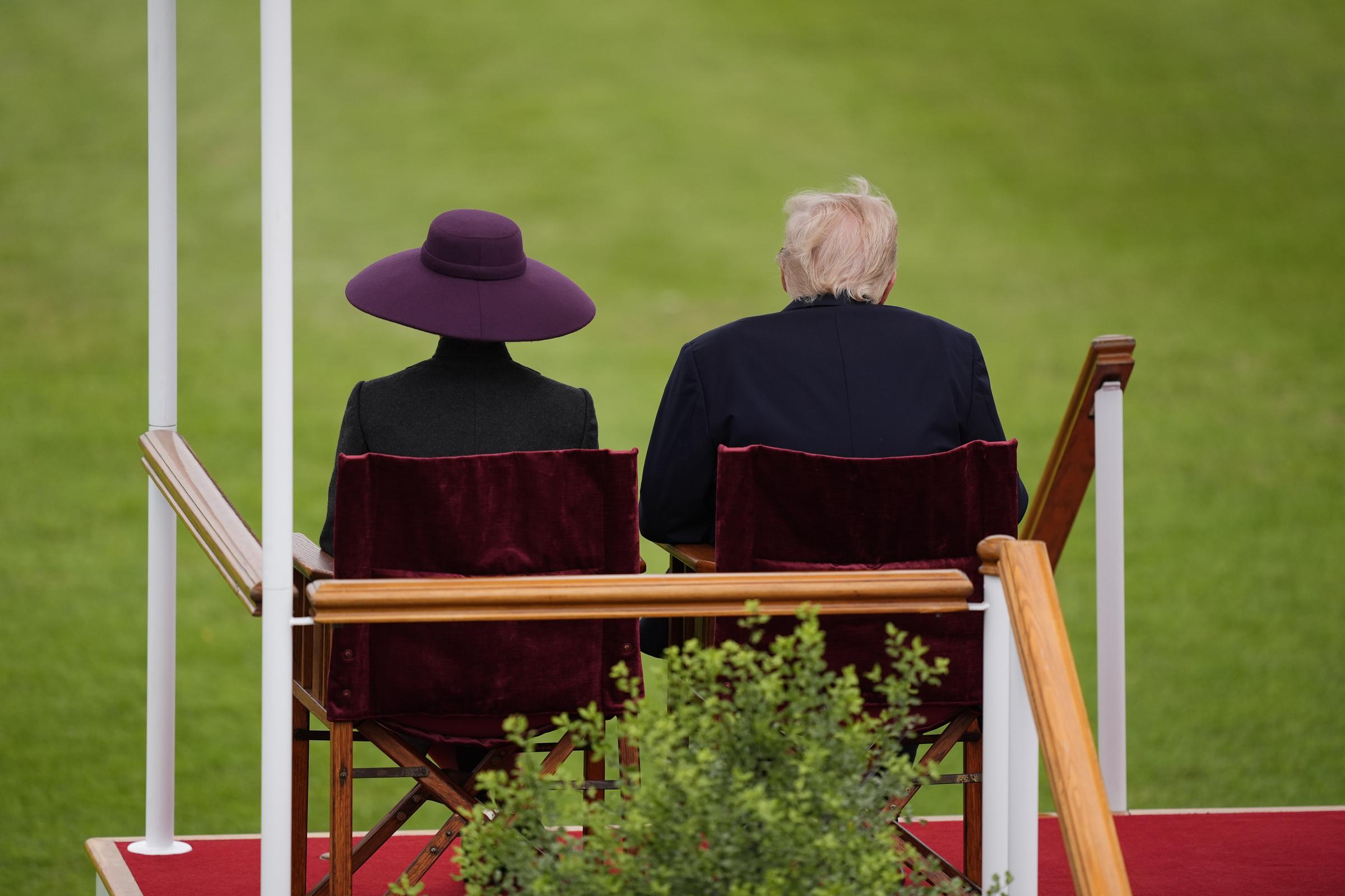 President Donald Trump and First Lady Melania Trump watching the Beating Retreat military ceremony on the East Lawn at Windsor Castle on day two of the president's state visit to the UK on September 17, 2025, in England. | Source: Getty Images