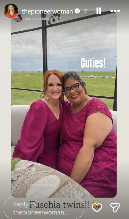 Ree Drummond's photo with friend, Gigi Sieke, who was dressed in the same color, from her Instagram stories dated May 18, 2025 | Source: Instagram/thepioneerwoman