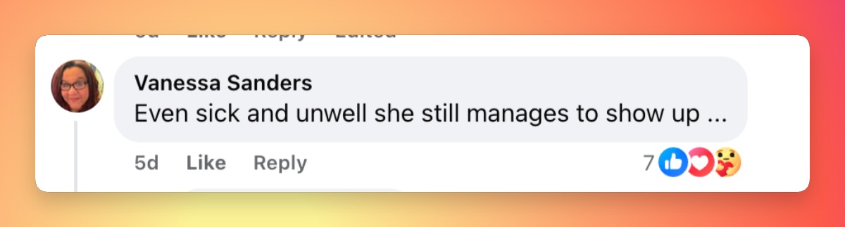 A social media user reacts to Dolly Parton's appearance at the grand opening, joining a wave of online discussion that followed videos from the event. | Source: Facebook/Music Mayhem