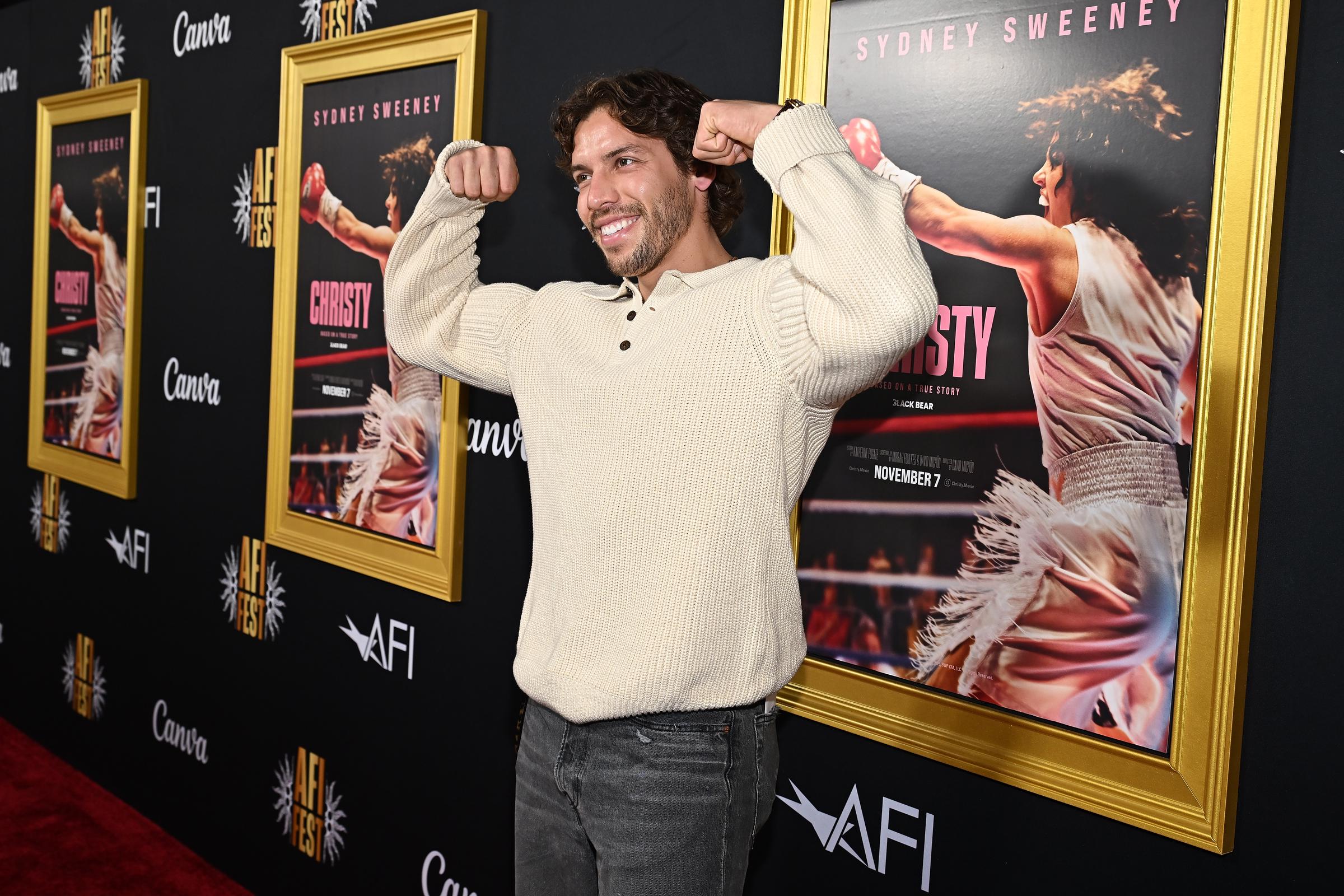 Joseph Baena poses on the red carpet at the AFI Fest premiere of "Christy" in Los Angeles, California on October 25, 2025 | Source: Getty Images