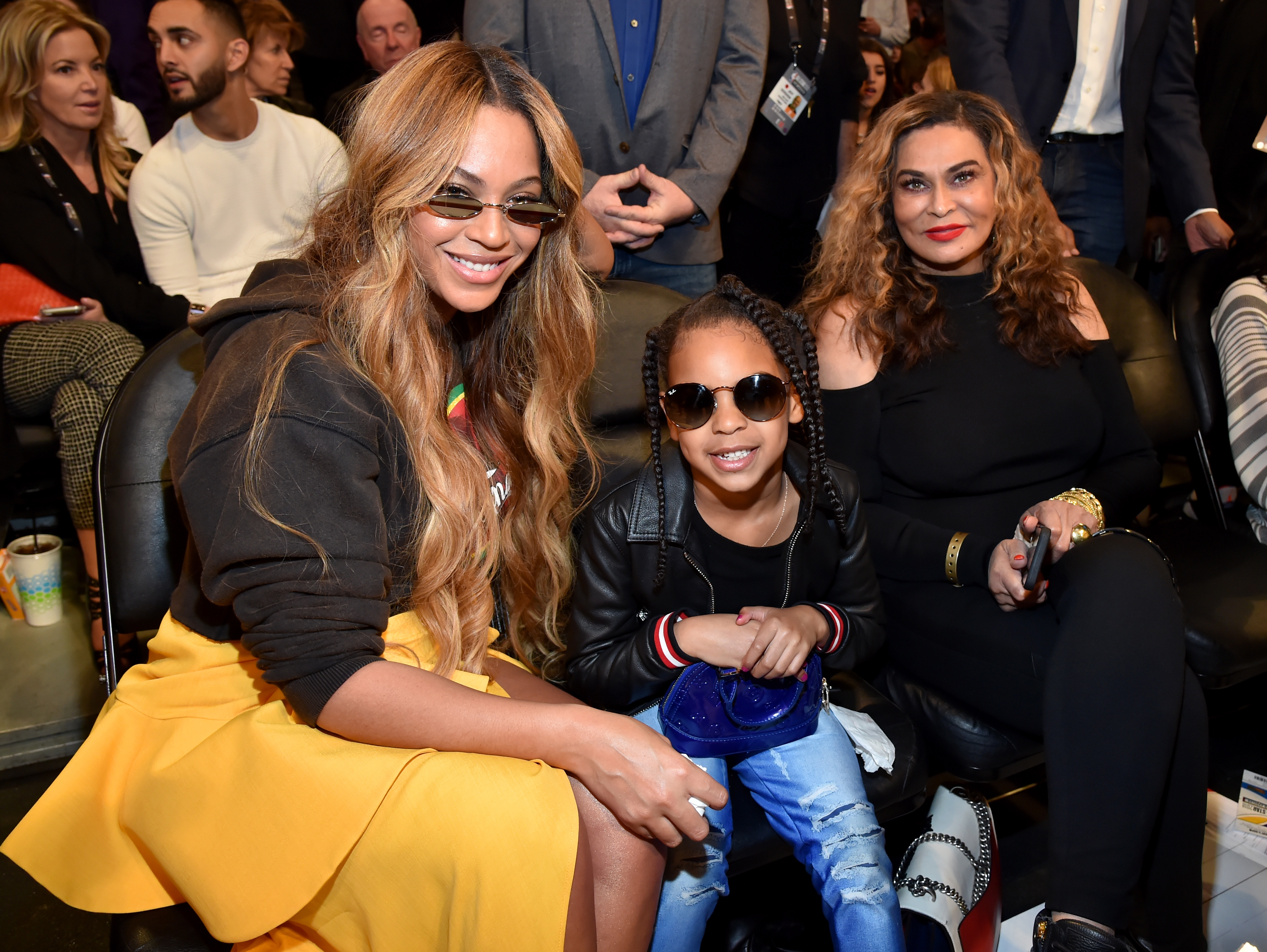 Beyoncé, Blue Ivy, and Tina Knowles at the 67th NBA All-Star Game: Team LeBron Vs. Team Stephen in Los Angeles, California on February 18, 2018. | Source: Getty Images