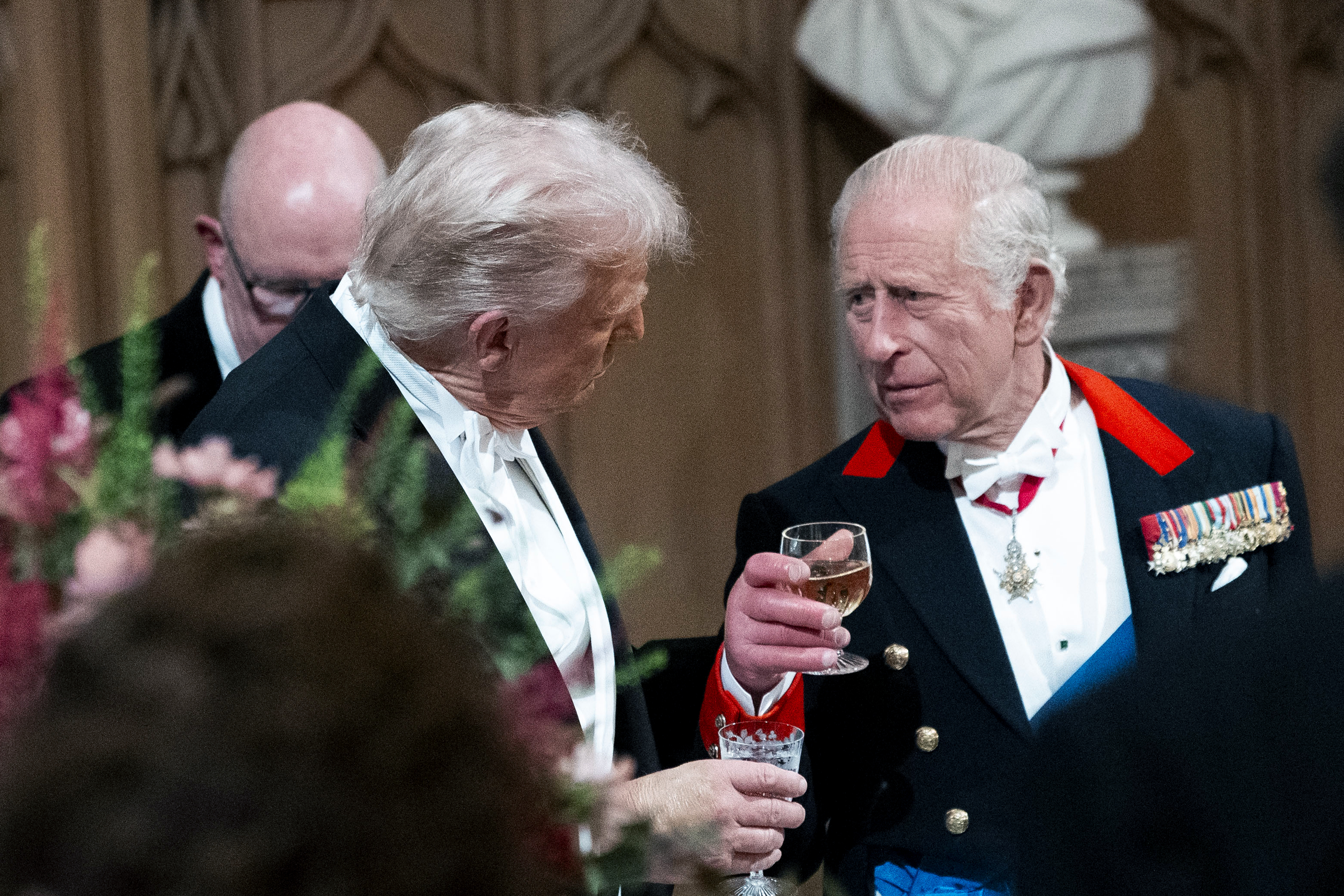 Donald Trump and King Charles III during the State Banquet at Windsor Castle on September 17, 2025, in England. | Source: Getty Images