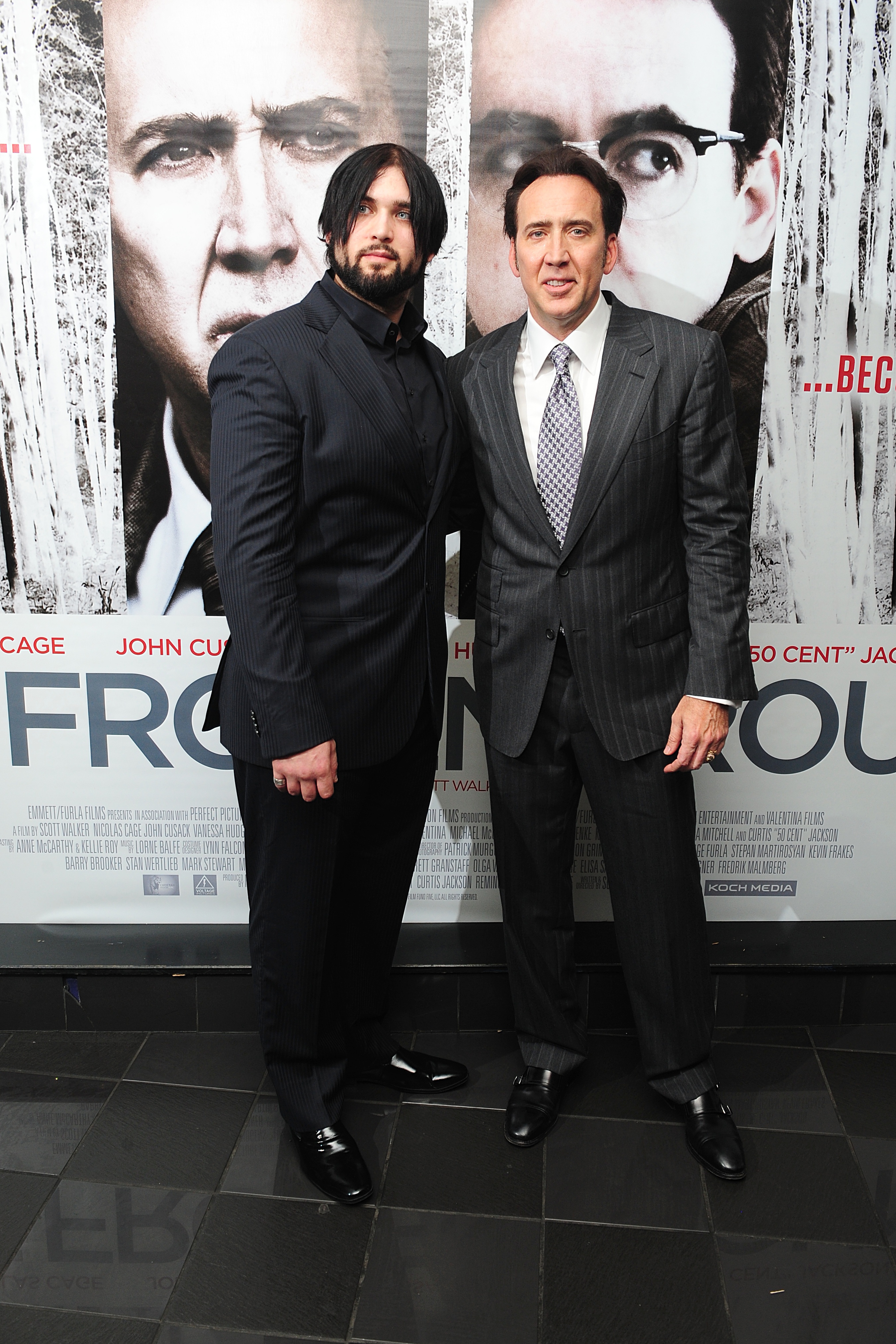 Weston Cage Coppola joined his father, Nicolas Cage, for the UK premiere of "The Frozen Ground" at the Vue West End in London's Leicester Square. Dressed in coordinating dark suits, father and son posed together as Coppola showed a more polished variation of his earlier heavy-metal look, with his previously waist-length hair cut shorter and complemented by a full beard. The appearance also highlighted the family resemblance that would later draw comments from netizens.