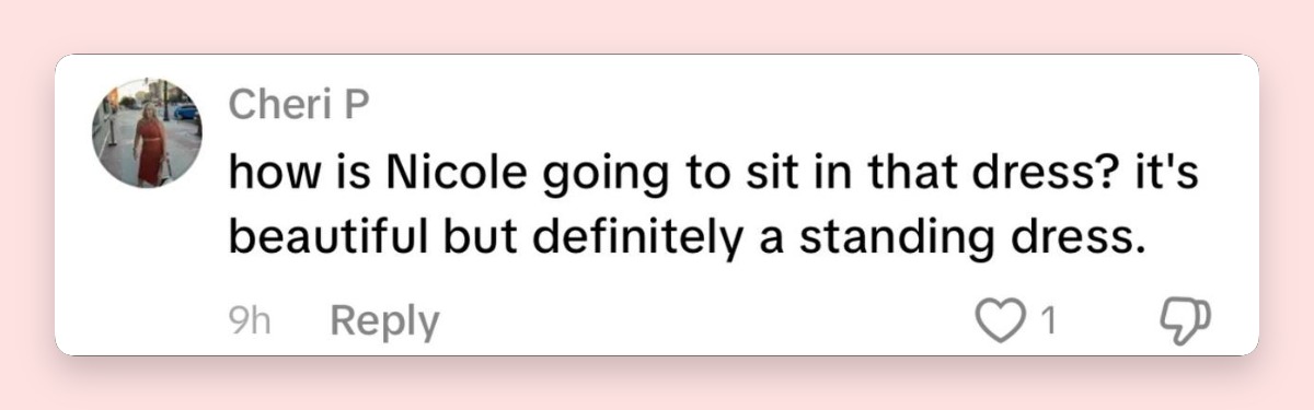 Netizen comment about Nicole Kidman's 2026 Met Gala look, posted in May 2026. | Source: TikTok/@harpersbazaar