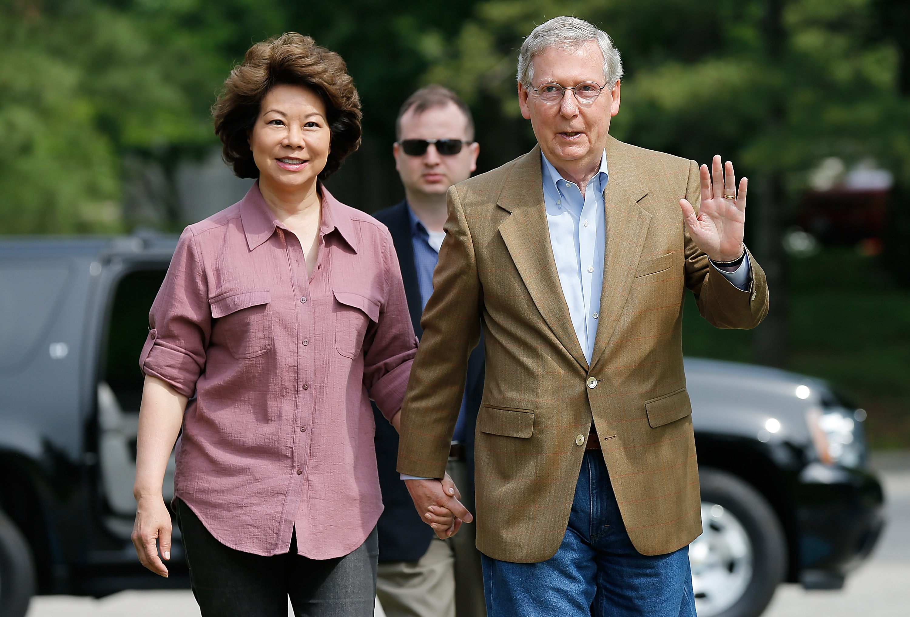 Elaine Chao and Mitch McConnell at Bellarmine University to vote in the state Republican primary in Louisville, Kentucky on May 20, 2014. | Source: Getty Images