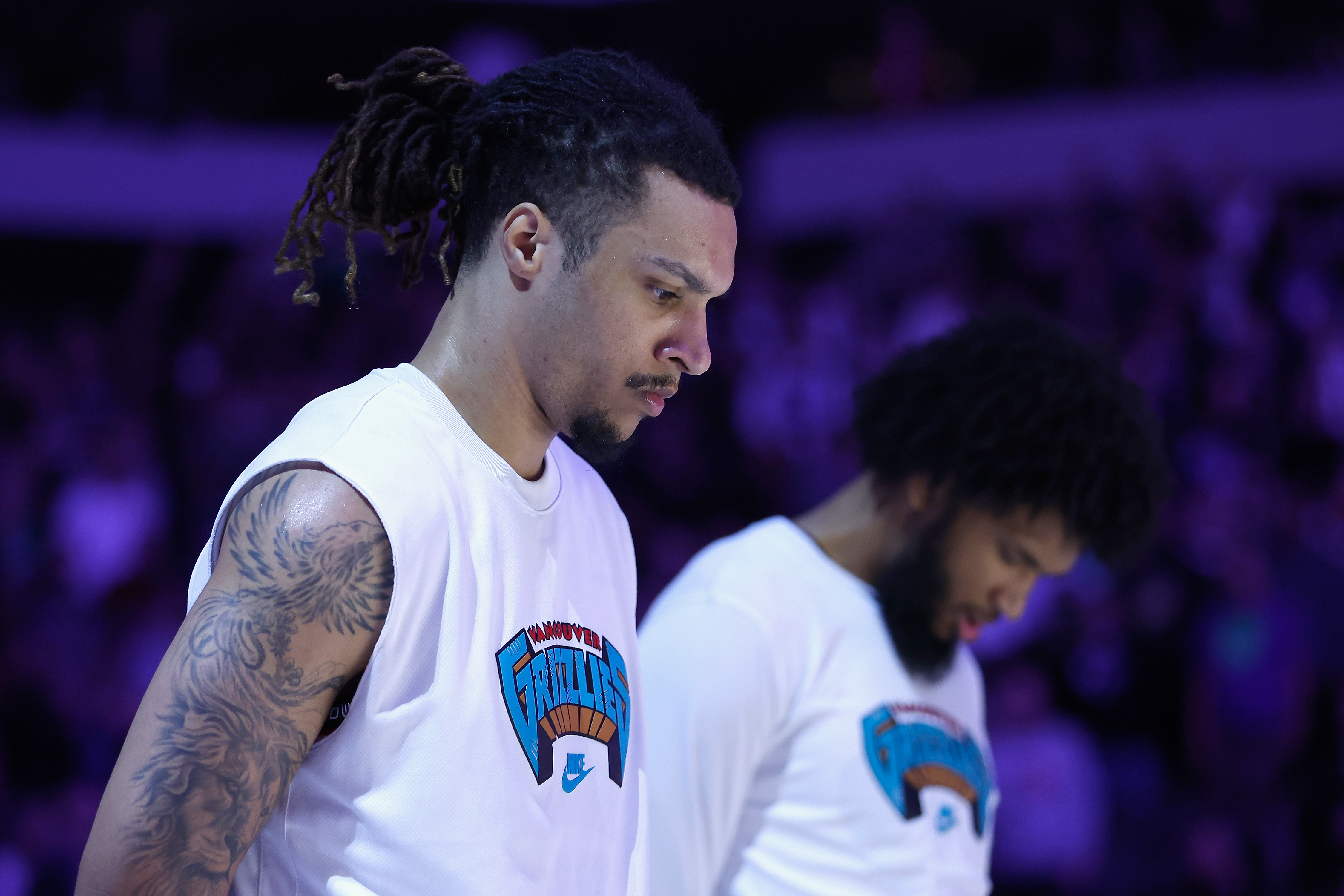 Brandon Clarke stands during the national anthem before the Memphis Grizzlies' game against the Sacramento Kings in Sacramento on March 17, 2025 | Source: Getty Images