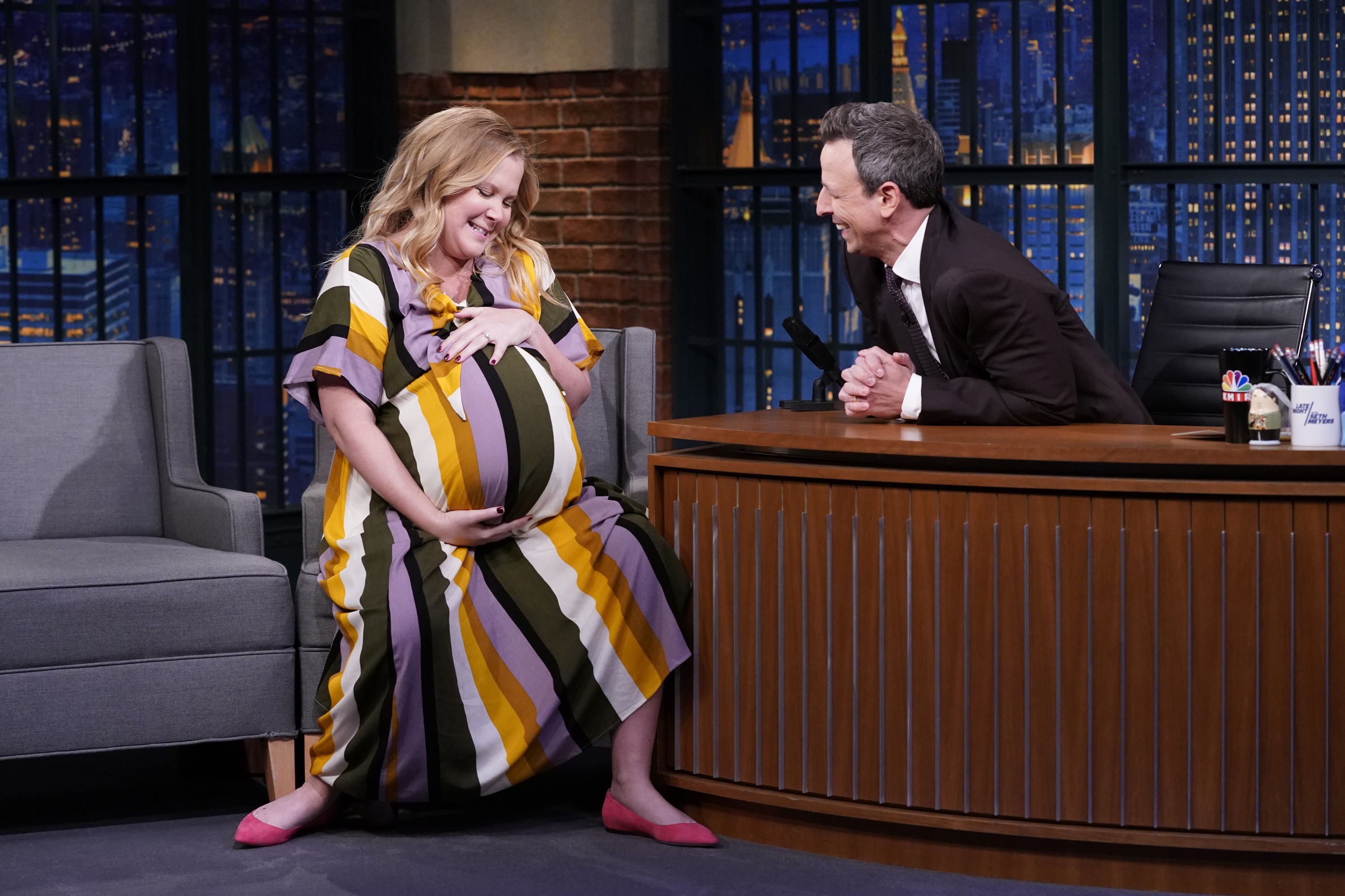 Amy Schumer during an interview with host Seth Meyers on "Late Night with Seth Meyers" on March 20, 2019, in New York City | Source: Getty Images