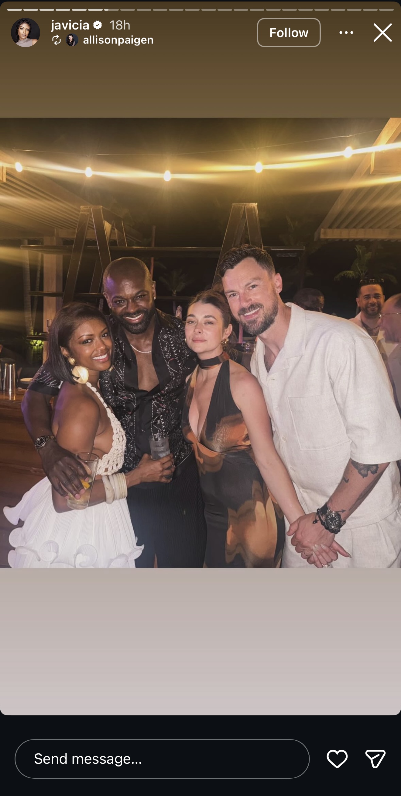 Javicia Leslie and her groom, Nana-Yaw Asamoah, stand arm-in-arm with another couple, all smiling for a posed shot. | Source: Instagram/javicia