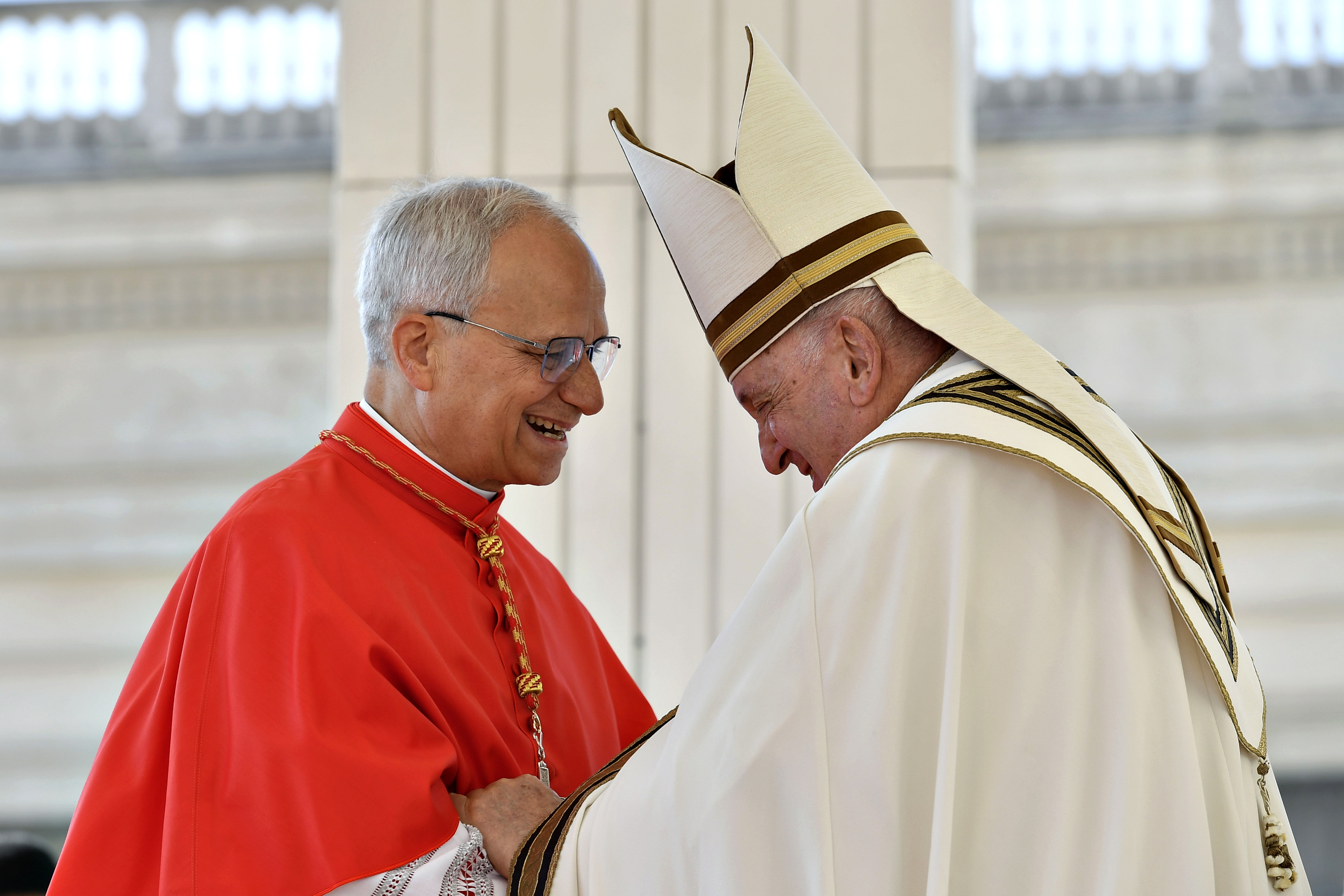 Pope Leo and the late Pope Francis after Pope Francis appointed him as a then-new cardinal during the Ordinary Public Consistory for the Creation of new cardinals in Vatican City on September 30, 2023. | Source: Getty Images