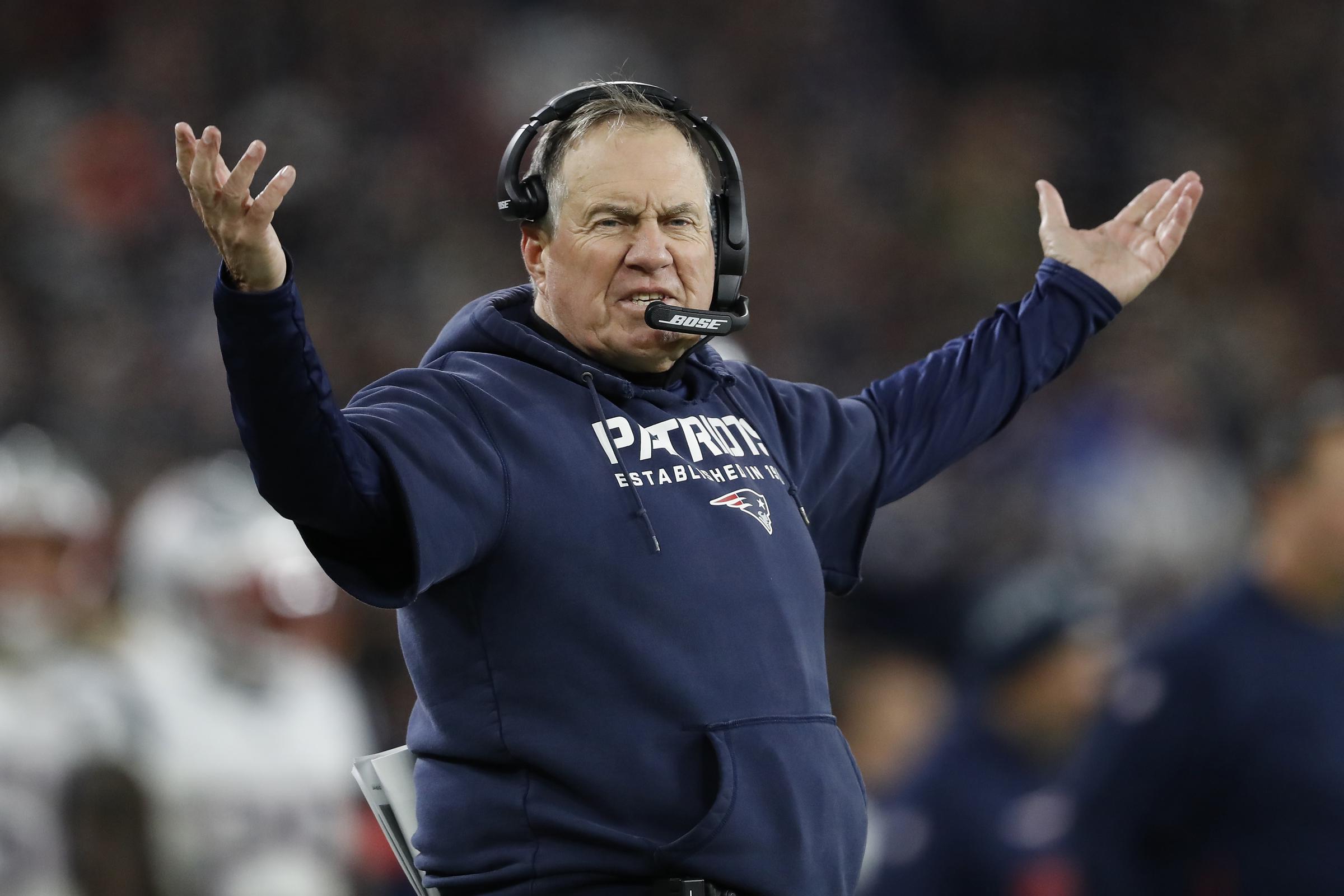 Then Head Coach Bill Belichick of the New England Patriots reacting against the Baltimore Ravens during the fourth quarter at M&T Bank Stadium on November 3, 2019, in Baltimore, Maryland. | Source: Getty Images