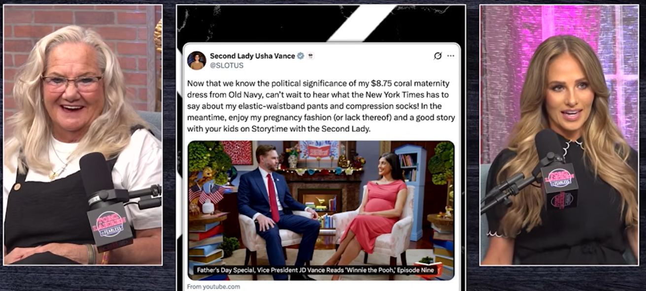 Beverly Vance Aikins and Tomi Lahren appear on Tomi Lahren Is Fearless as Beverly discusses her relationship with daughter-in-law Usha Vance. | Source: YouTube/Tomi Lahren Is Fearless and Fox News