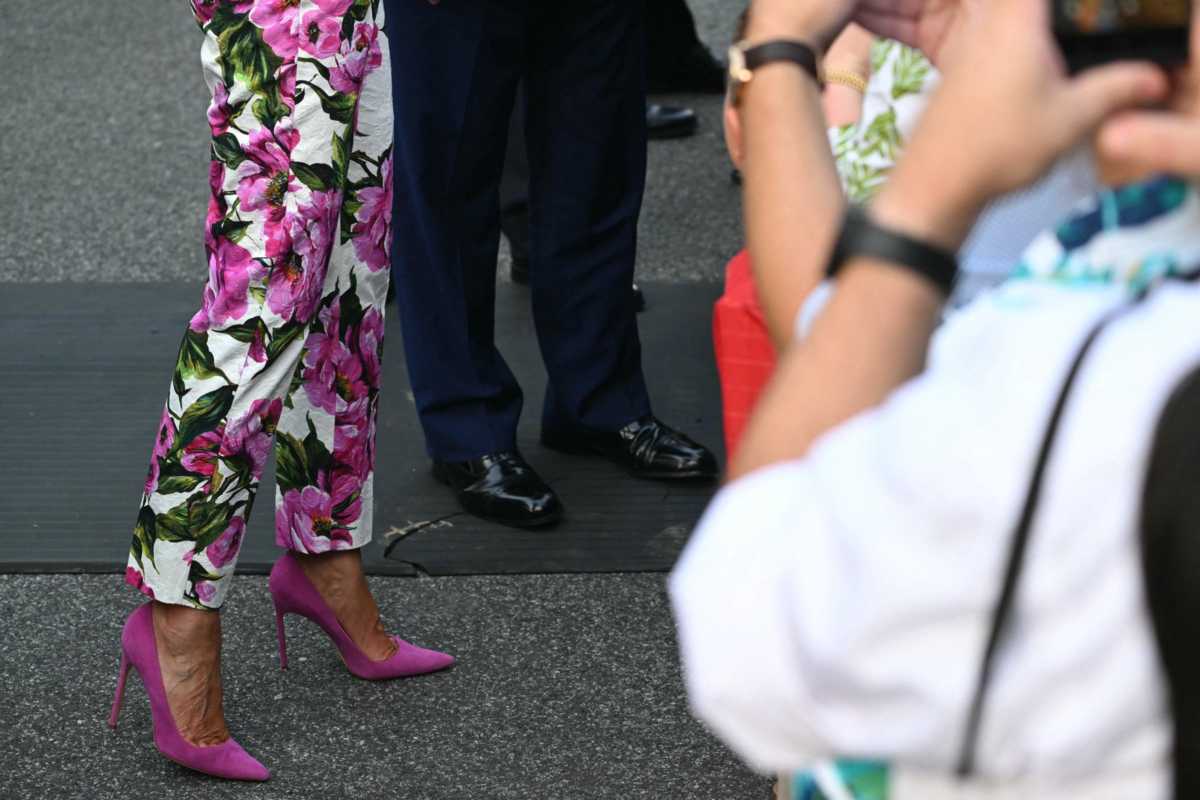 Melania and Donald Trump's shoes are seen as they greet attendees at the Congressional Picnic on the South Lawn of the White House in Washington, DC | Source: Getty Images