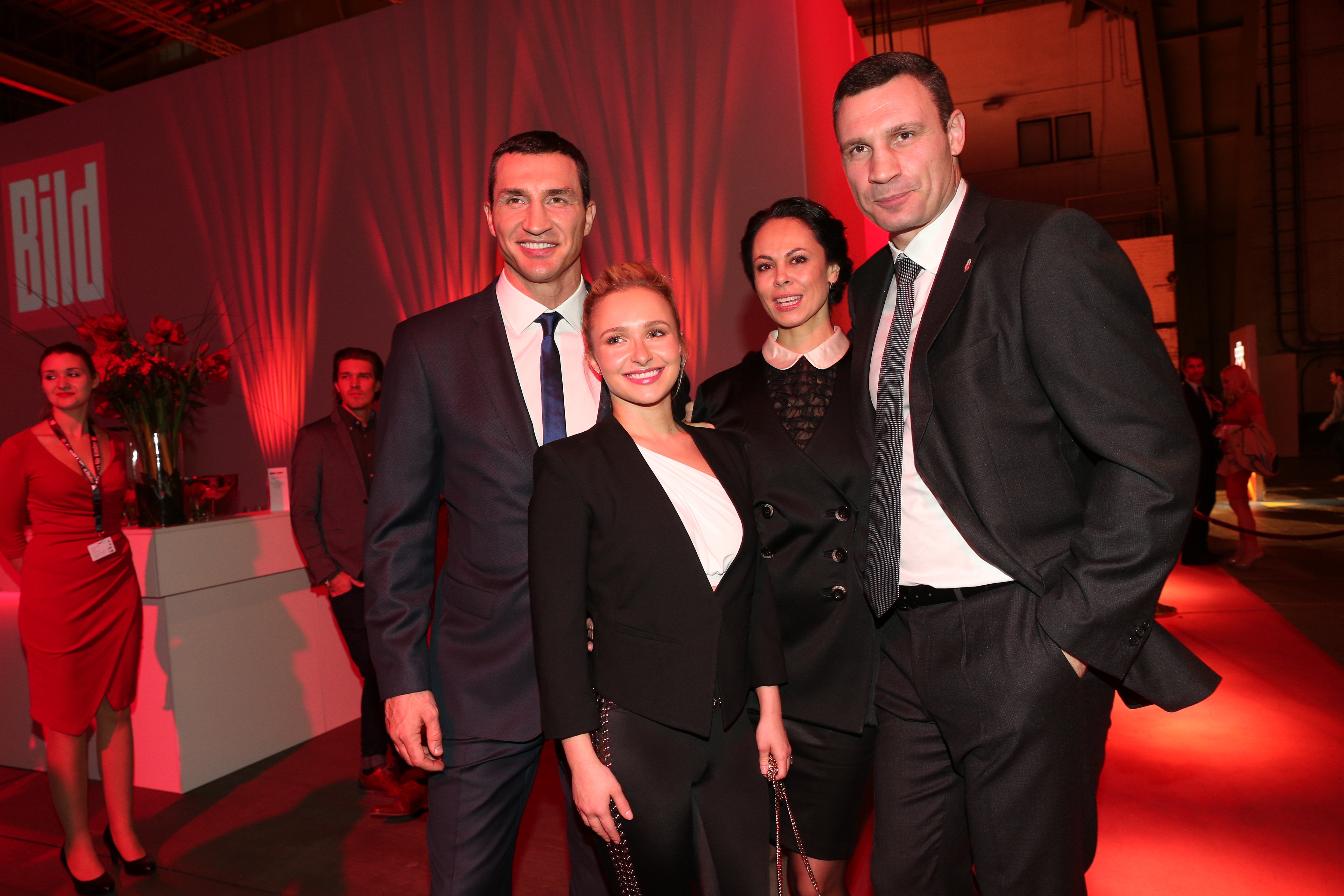 Wladimir Klitschko, Hayden Panettiere, Natalia Klitschko and Vitali Klitschko attend the Ein Herz Fuer Kinder Gala reception at Tempelhof Airport on December 5, 2015 in Berlin, Germany. | Source: Getty Images