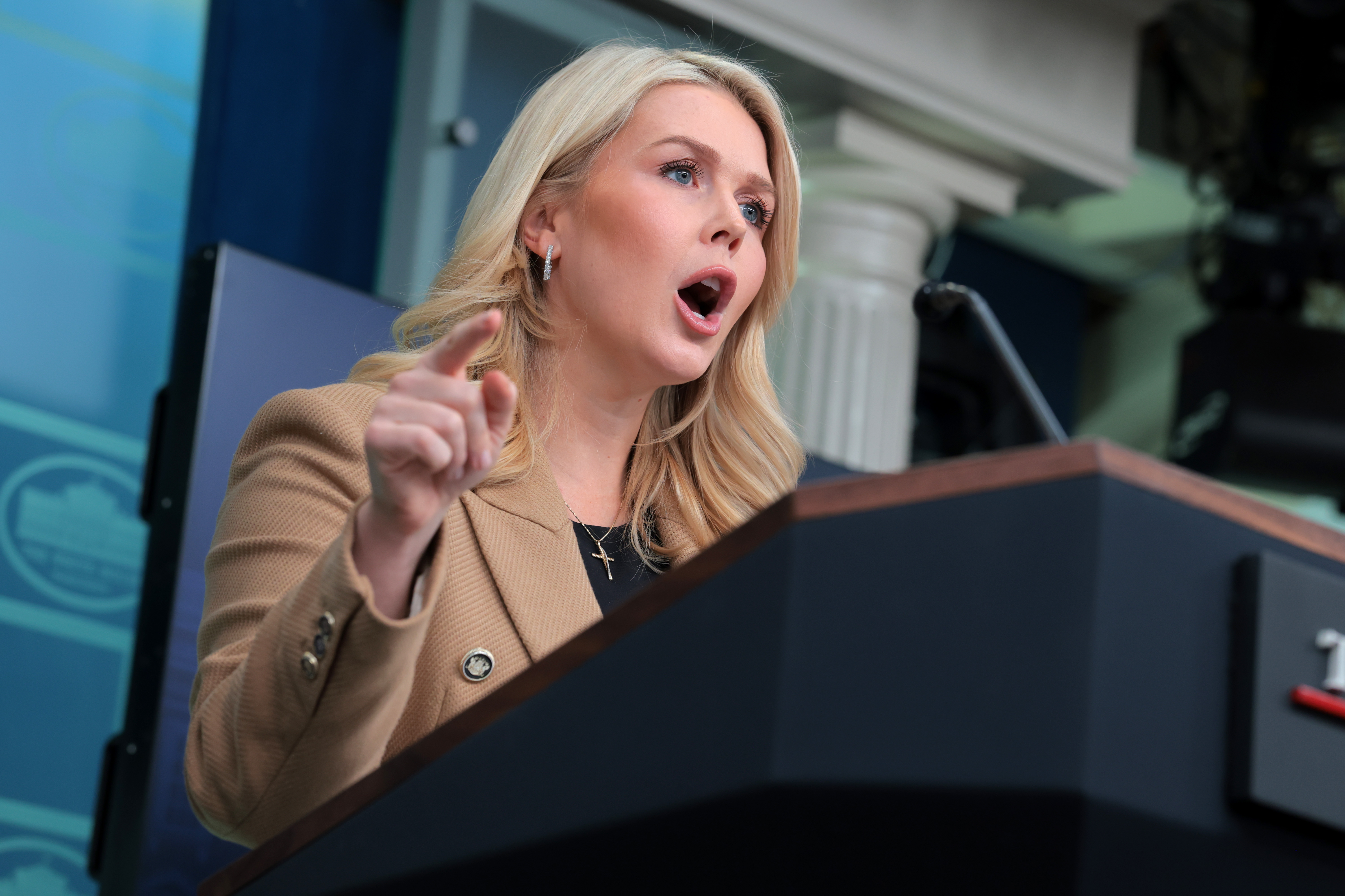Karoline Leavitt speaks during a news briefing in Washington, D.C., on January 15, 2026 | Source: Getty Images