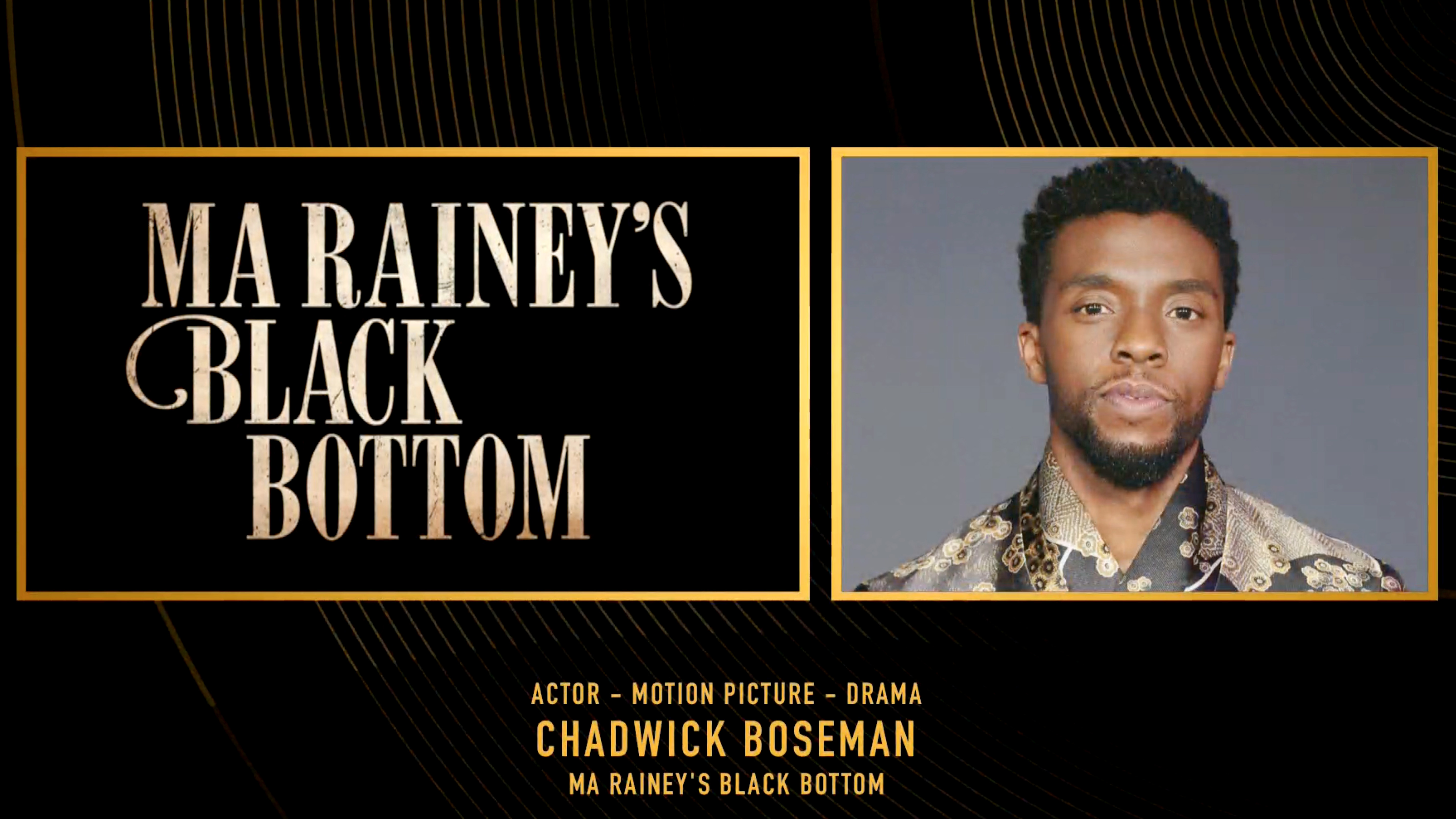 Chadwick Boseman, winner of Best Actor in a Motion Picture – Drama for "Ma Rainey's Black Bottom," is shown during the 78th Annual Golden Globe Awards broadcast on February 28, 2021. | Source: Getty Images