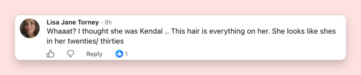 A commenter initially mistakes Rinna for Kendall Jenner and praises her hairstyle, suggesting that the transformation makes the 63-year-old actress look decades younger. | Source: Facebook/ Extra