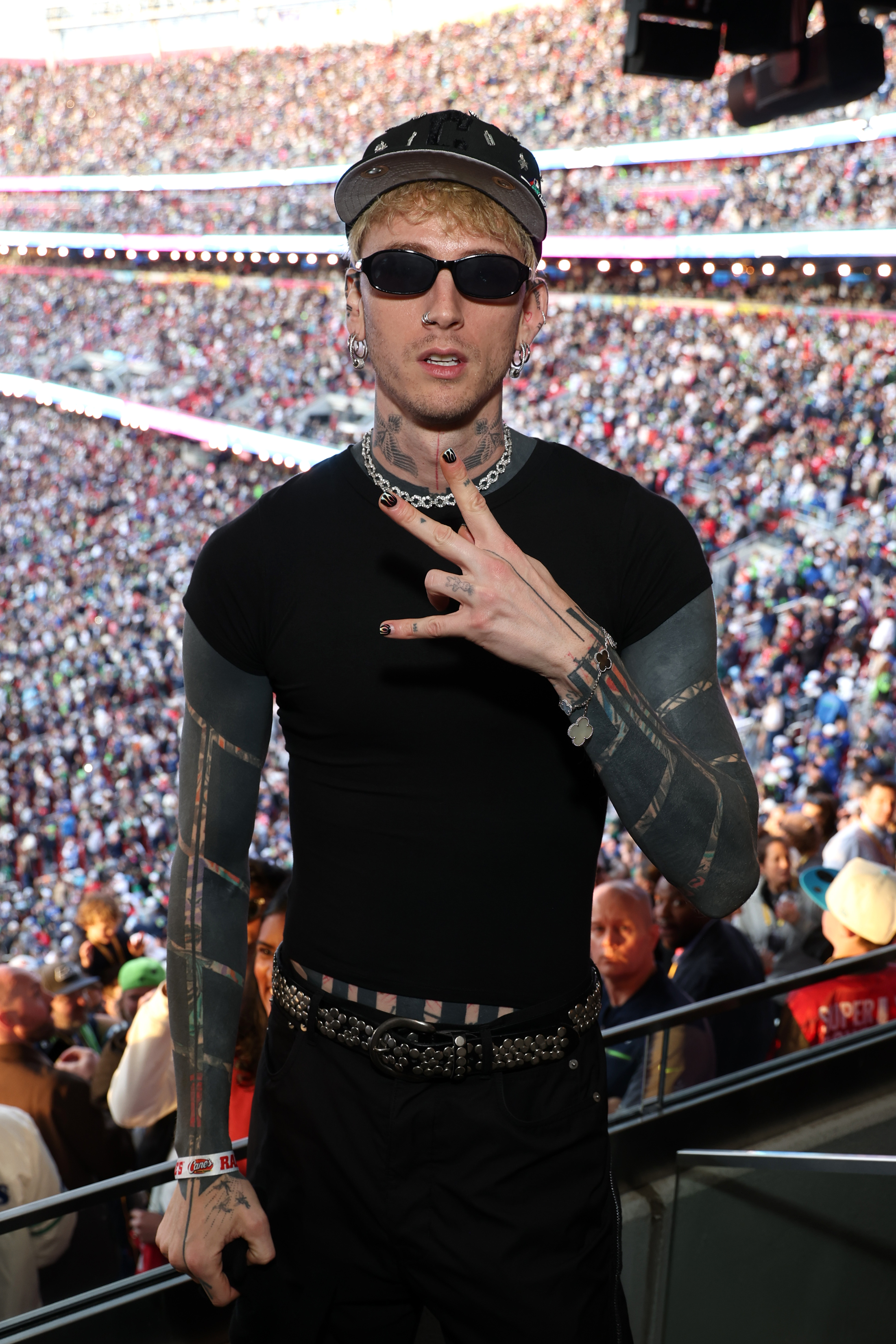 MGK attends as Raising Cane's owner and founder Todd Graves hosts celebrity friends for Super Bowl LX at Levi's Stadium on February 8, 2026, in Santa Clara, California | Source: Getty Images